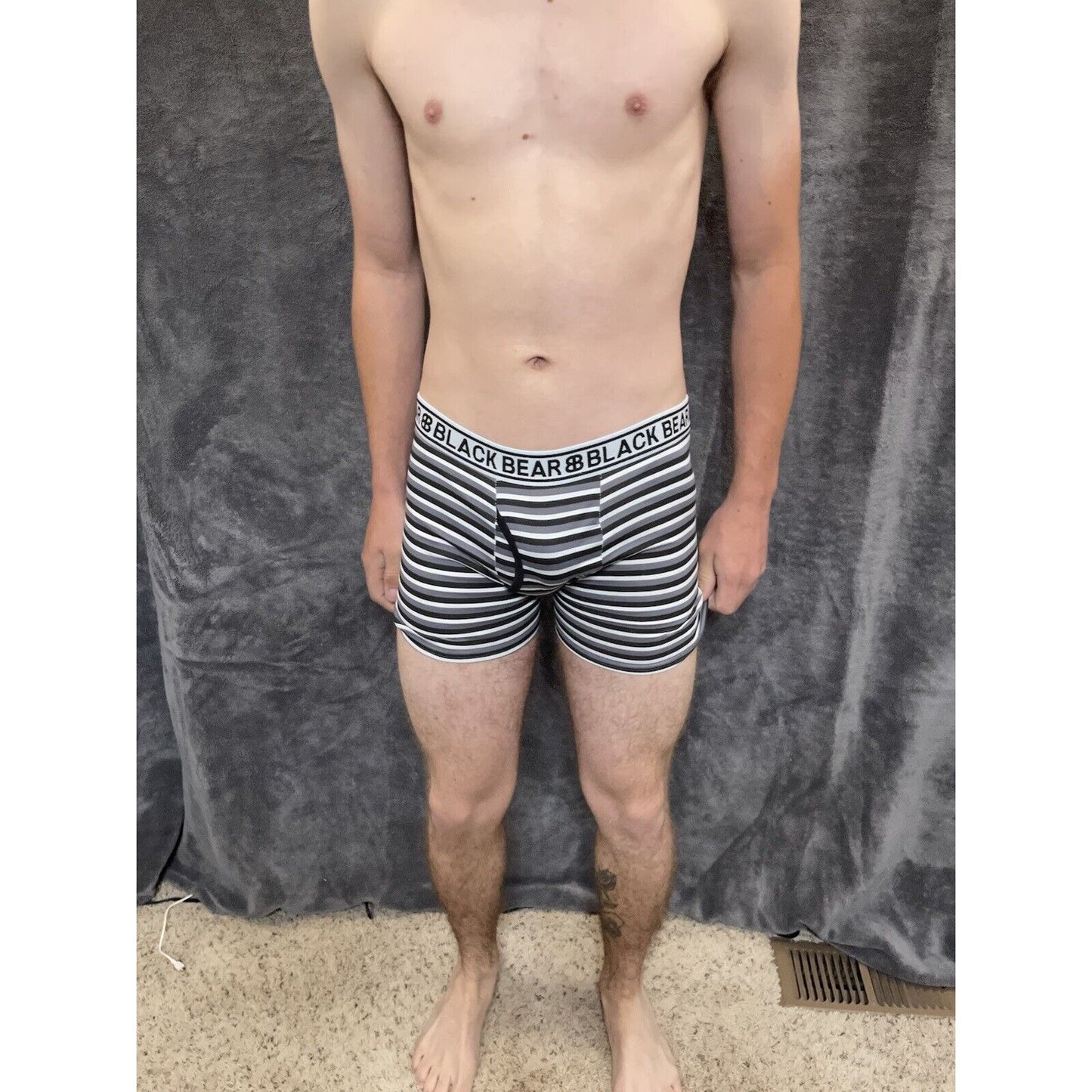 men's medium athletic trunk style black bear boxer brief Black White Gray Stripe
