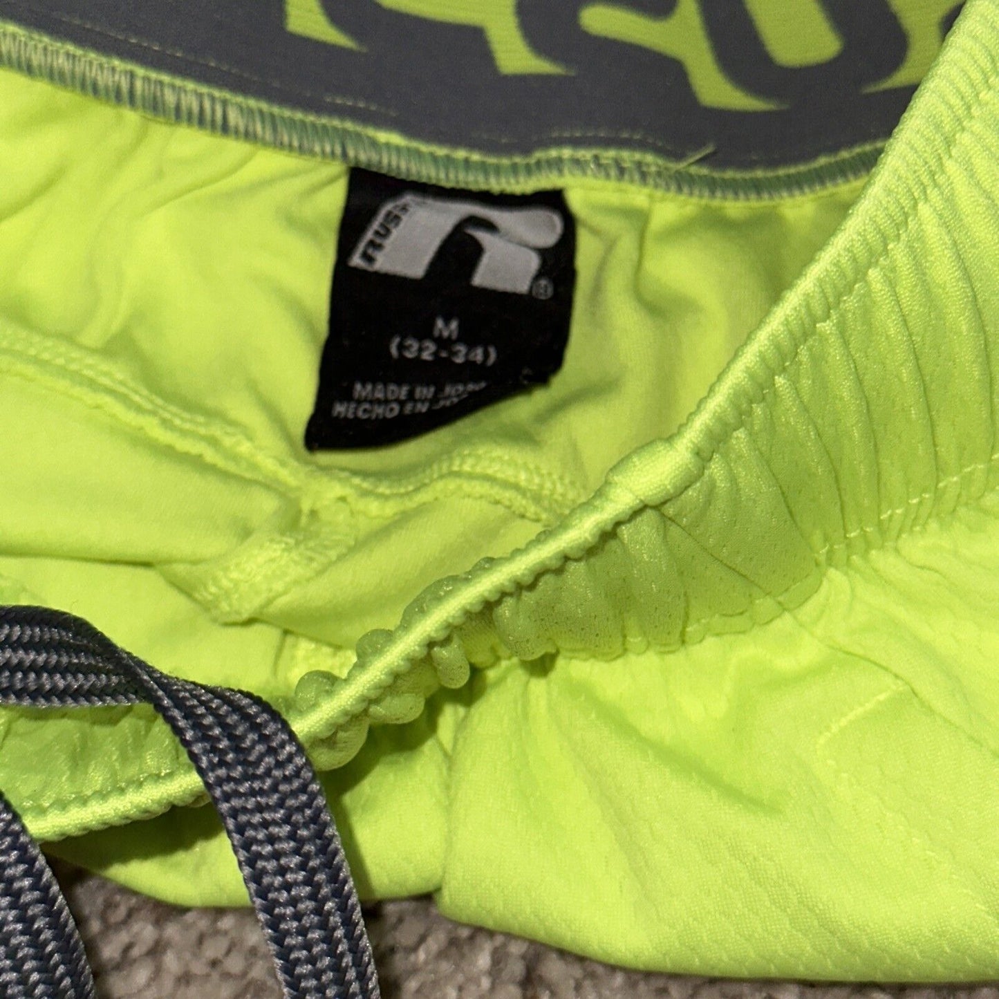 Men’s Neon Yellow Russell Athletic Shorts Zippered Pockets Medium