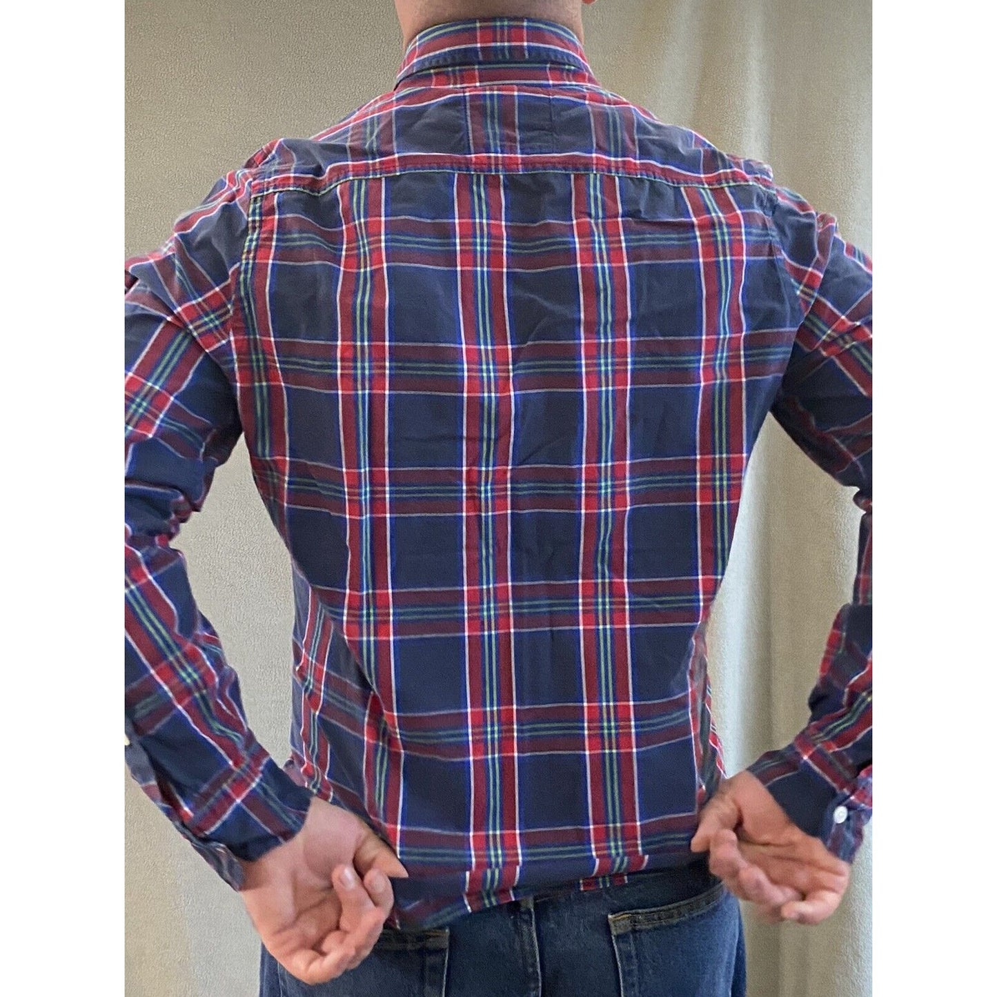 Hollister Men’s Large Blue Red Plaid Cotton Button-down Long Sleeves