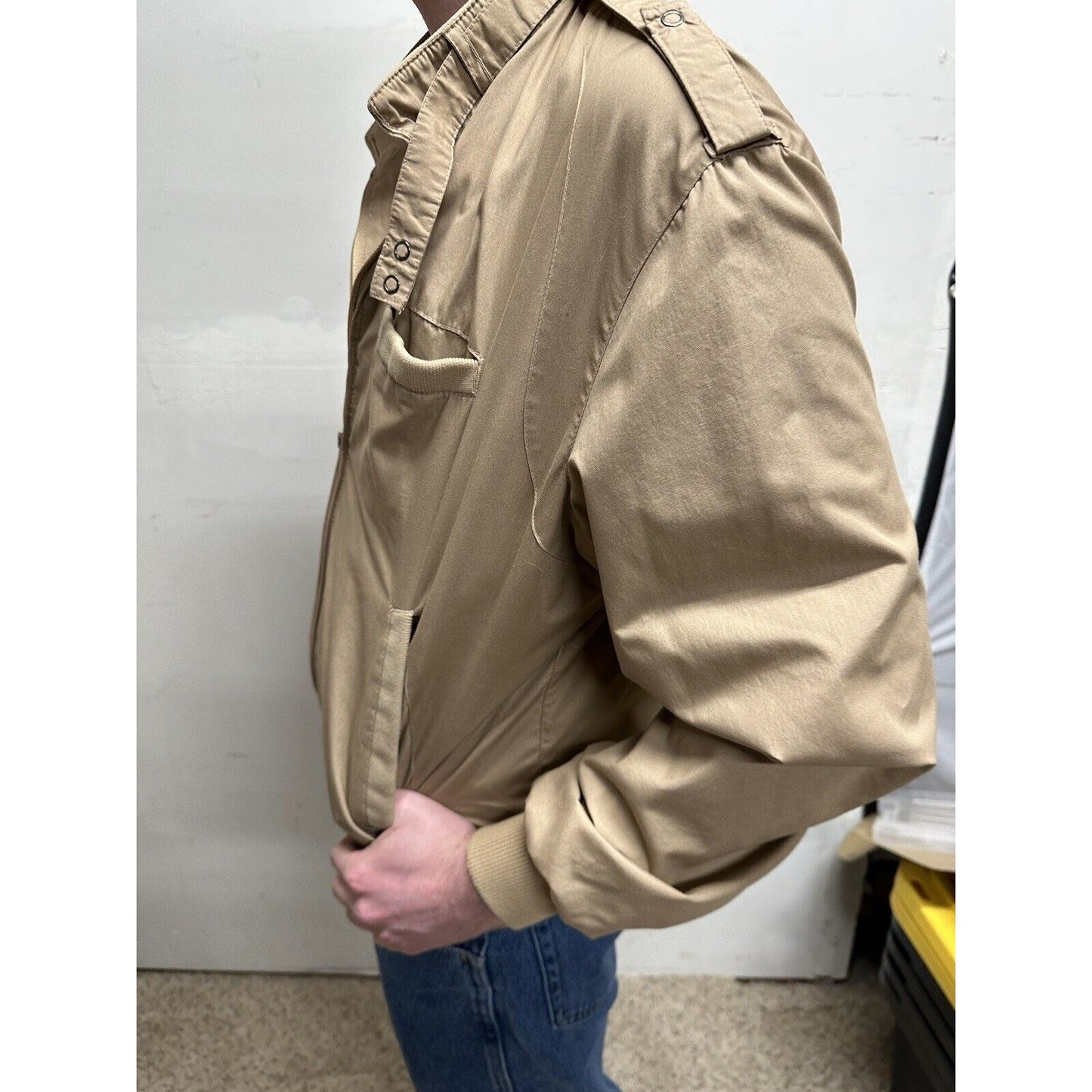men’s beige tan aberdeen large zipper jacket polyester cotton