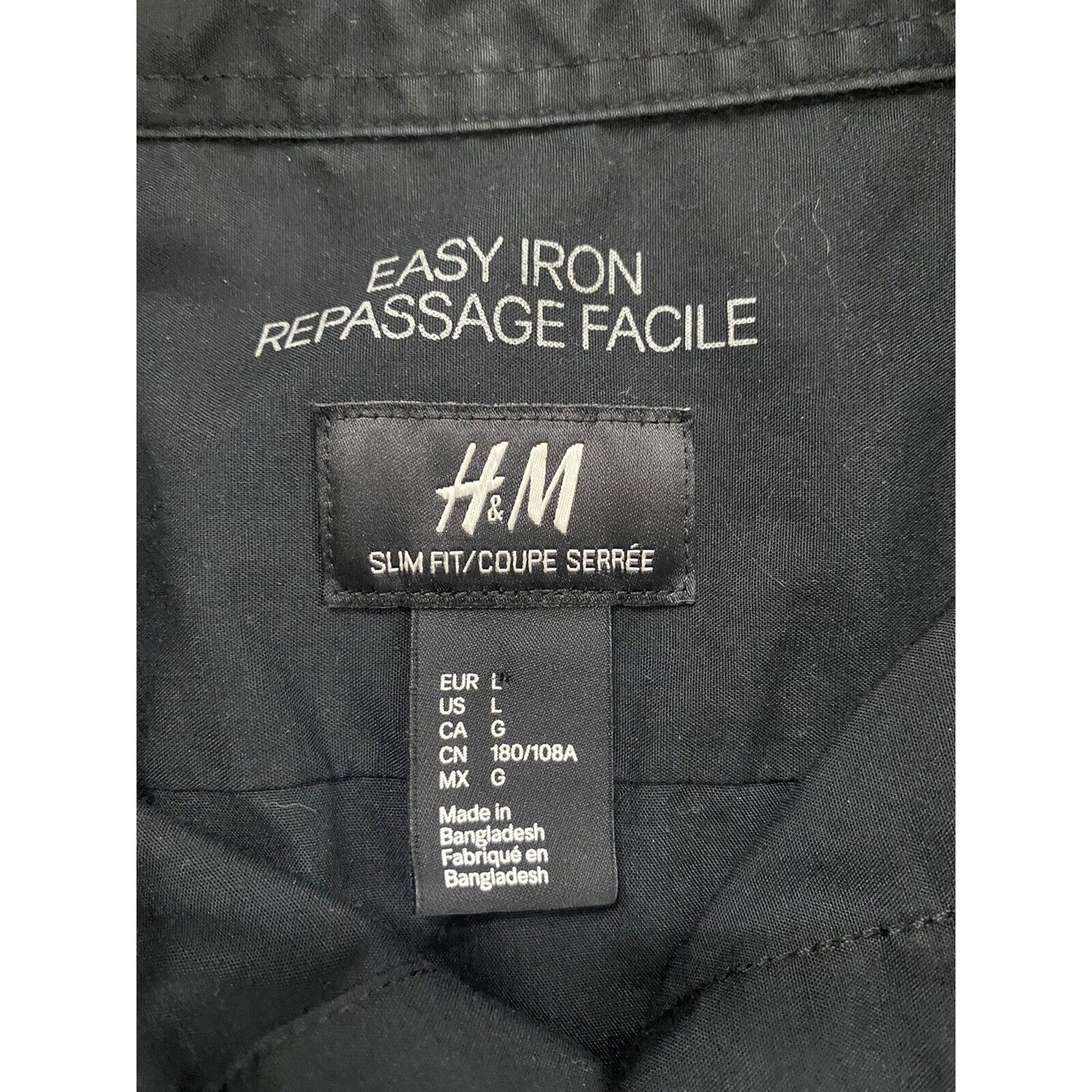 H&M Slim Fit Easy Iron Repassage Facile Men Large Black Button-down Long Sleeves