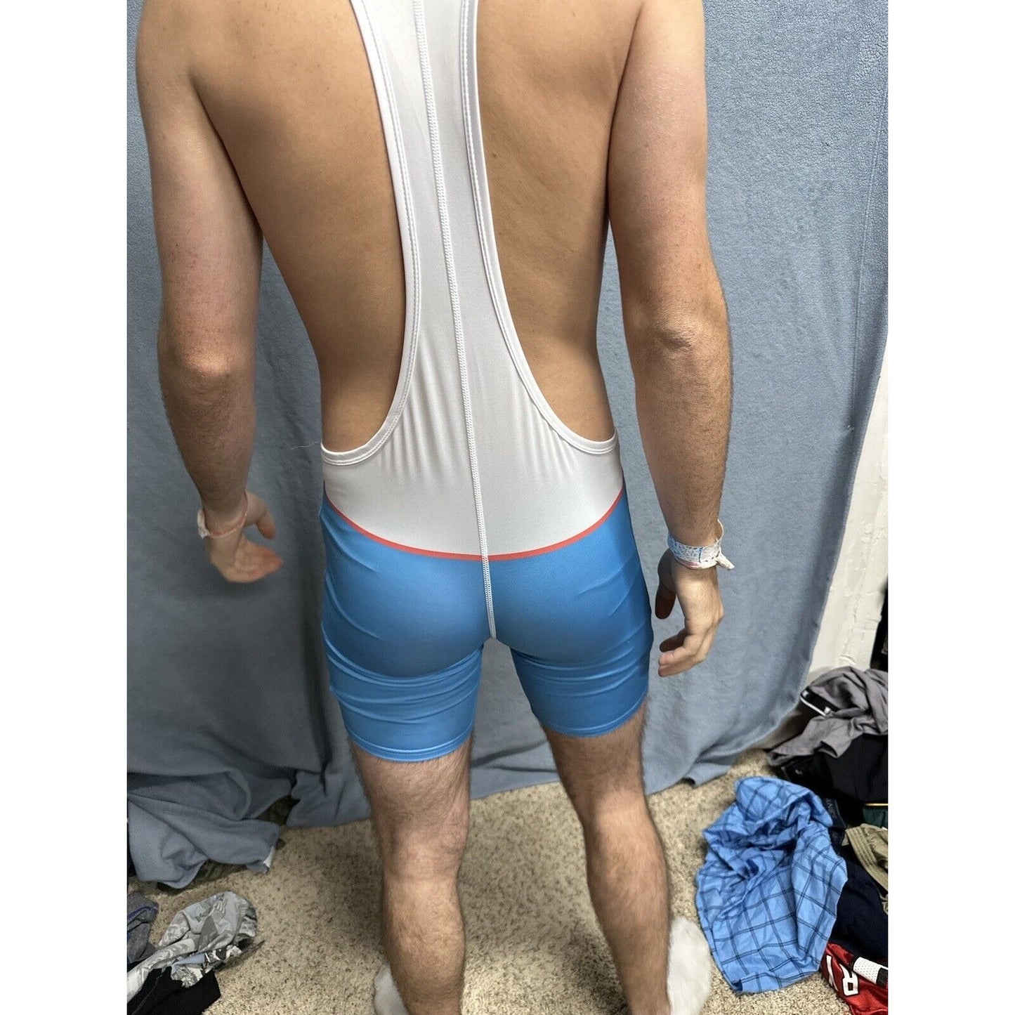 Men’s White And Blue Tauwell Wrestling Singlet Medium