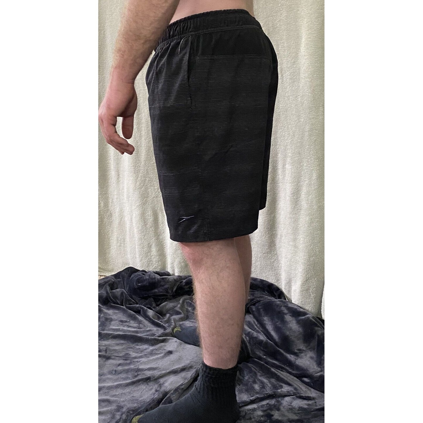 Speedo Men’s Large Black Stripes Polyester-spandex Swim Shorts