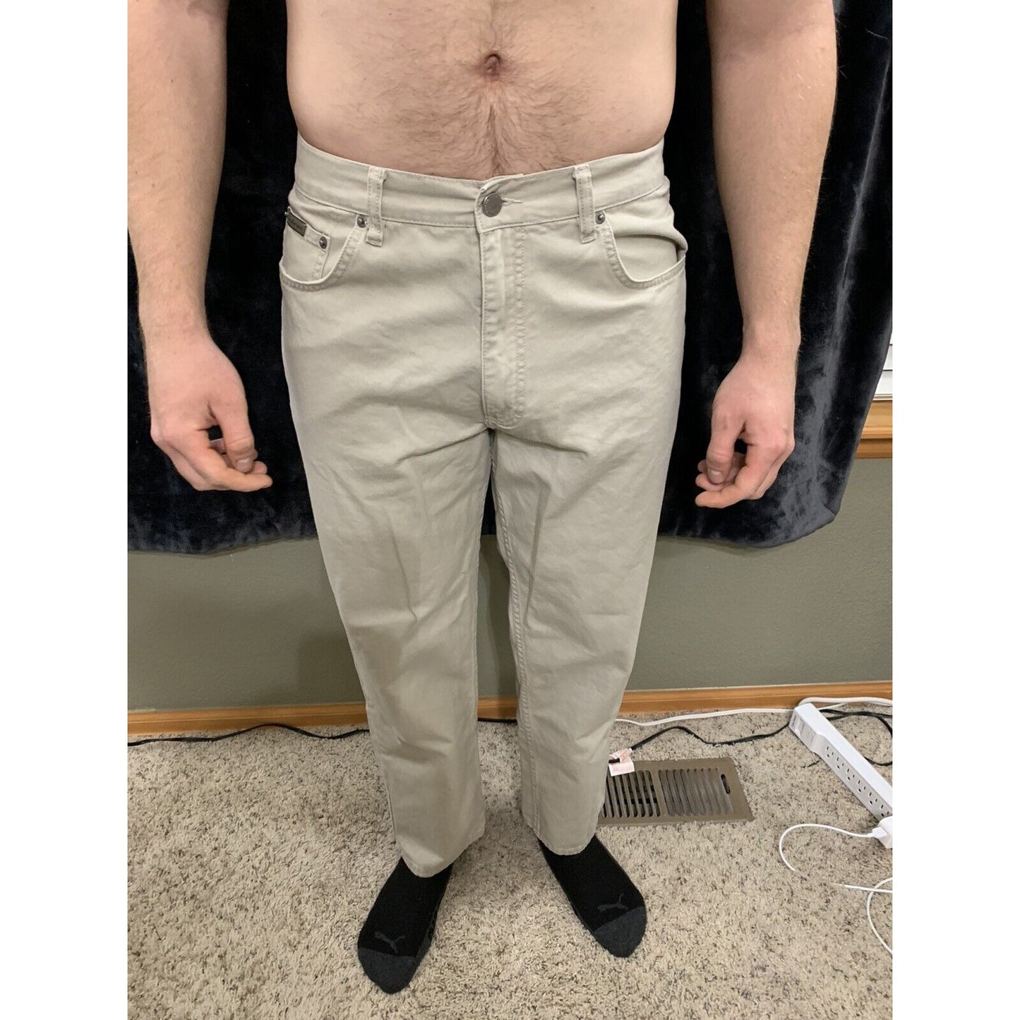 Men's CALVIN KLEIN Straight Jeans tan khaki SIZE 34 x 30 inseam Denim