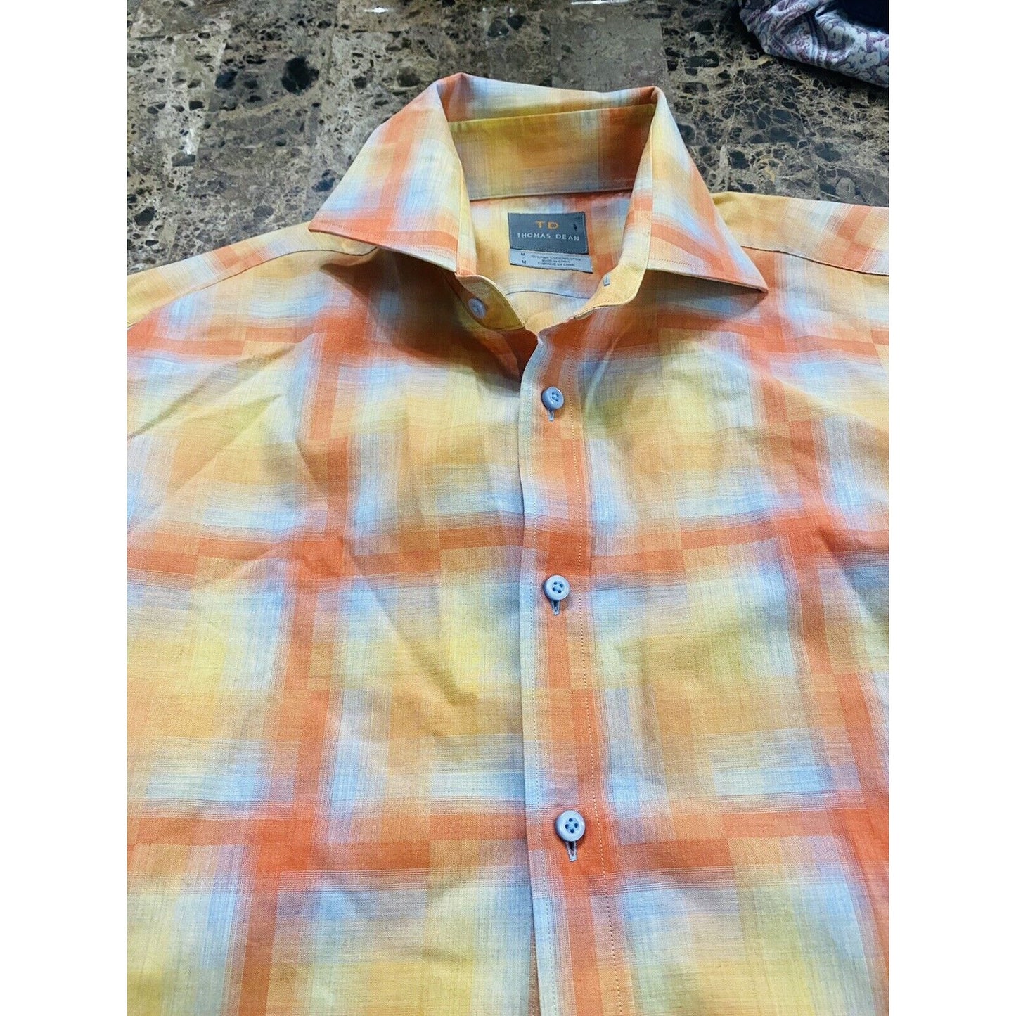 Thomas Dean Men's Medium Yellow & Orange Plaid Button-down Long Sleeves