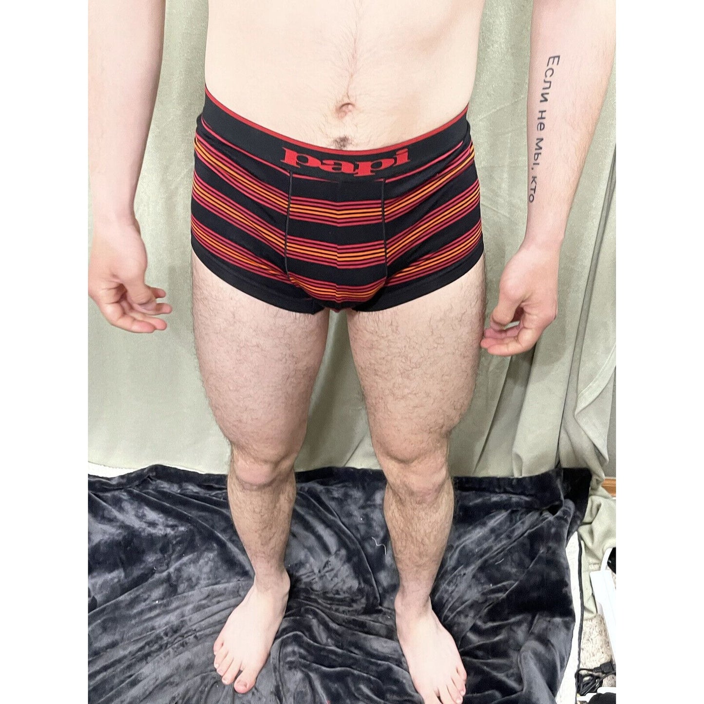 Papi Men’s Small Red black orange stripe Compression Trunks 5% Spandex brand new