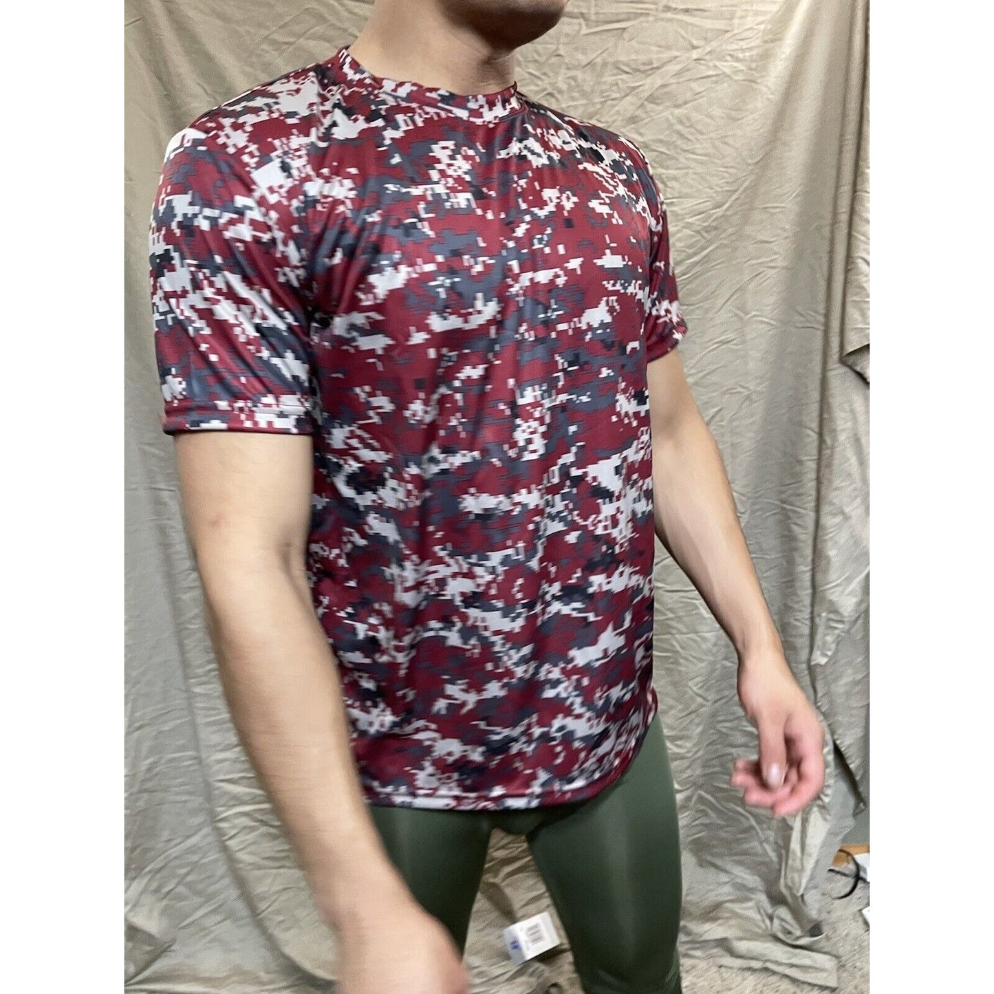 Boy's Youth Large Camo Alleson Athletic Dark Red Compression Workout Shirt
