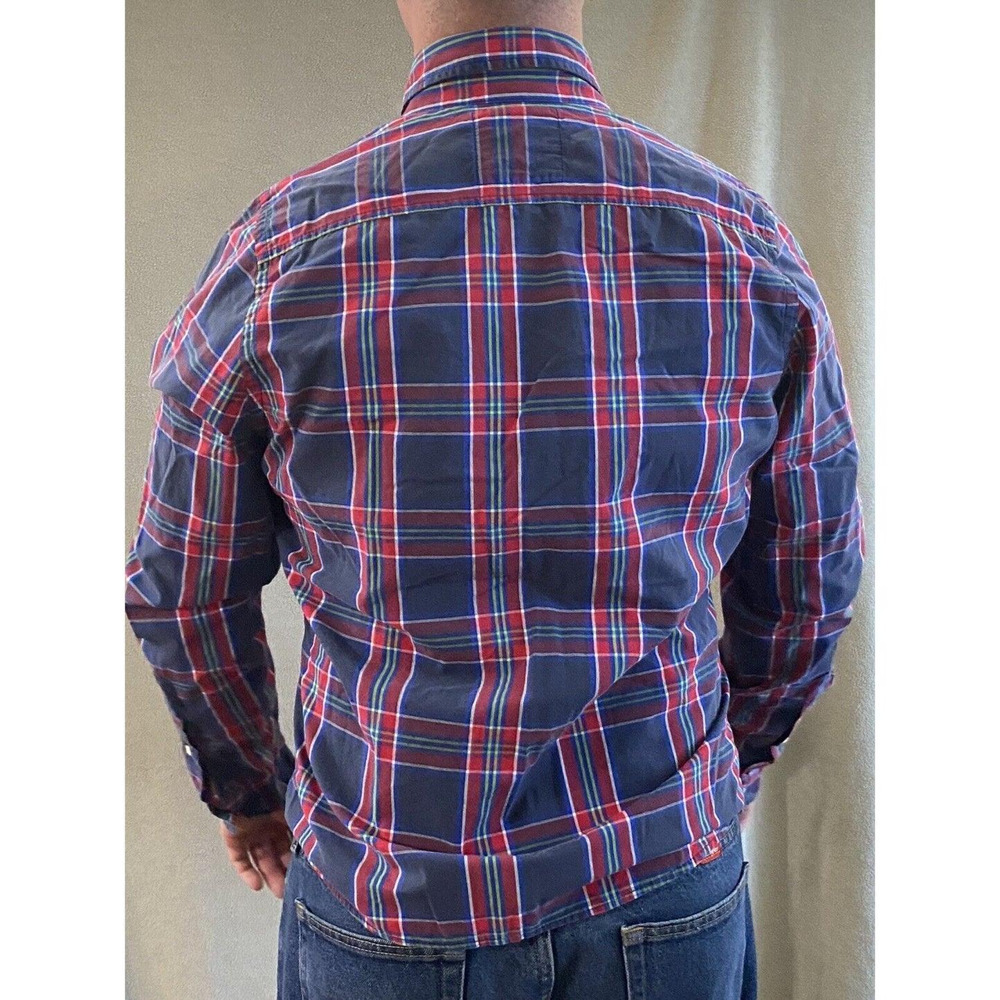 Hollister Men’s Large Blue Red Plaid Cotton Button-down Long Sleeves