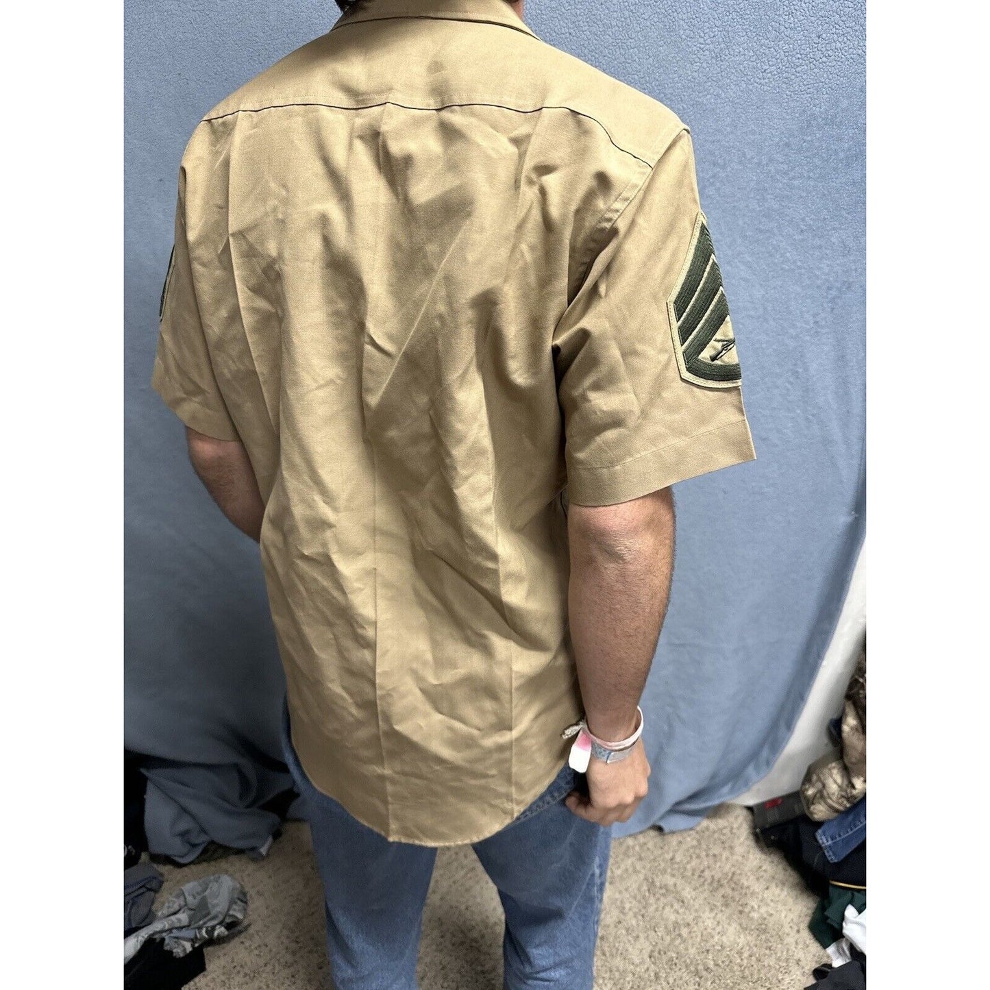 Usmc Marine Corps Khaki Creighton Button Up Uniform Shirt Medium 15-15.5