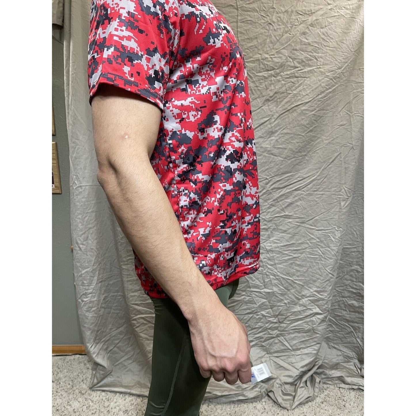 Boy's Youth Large Digi Camo Alleson Athletic Red Compression Workout Shirt