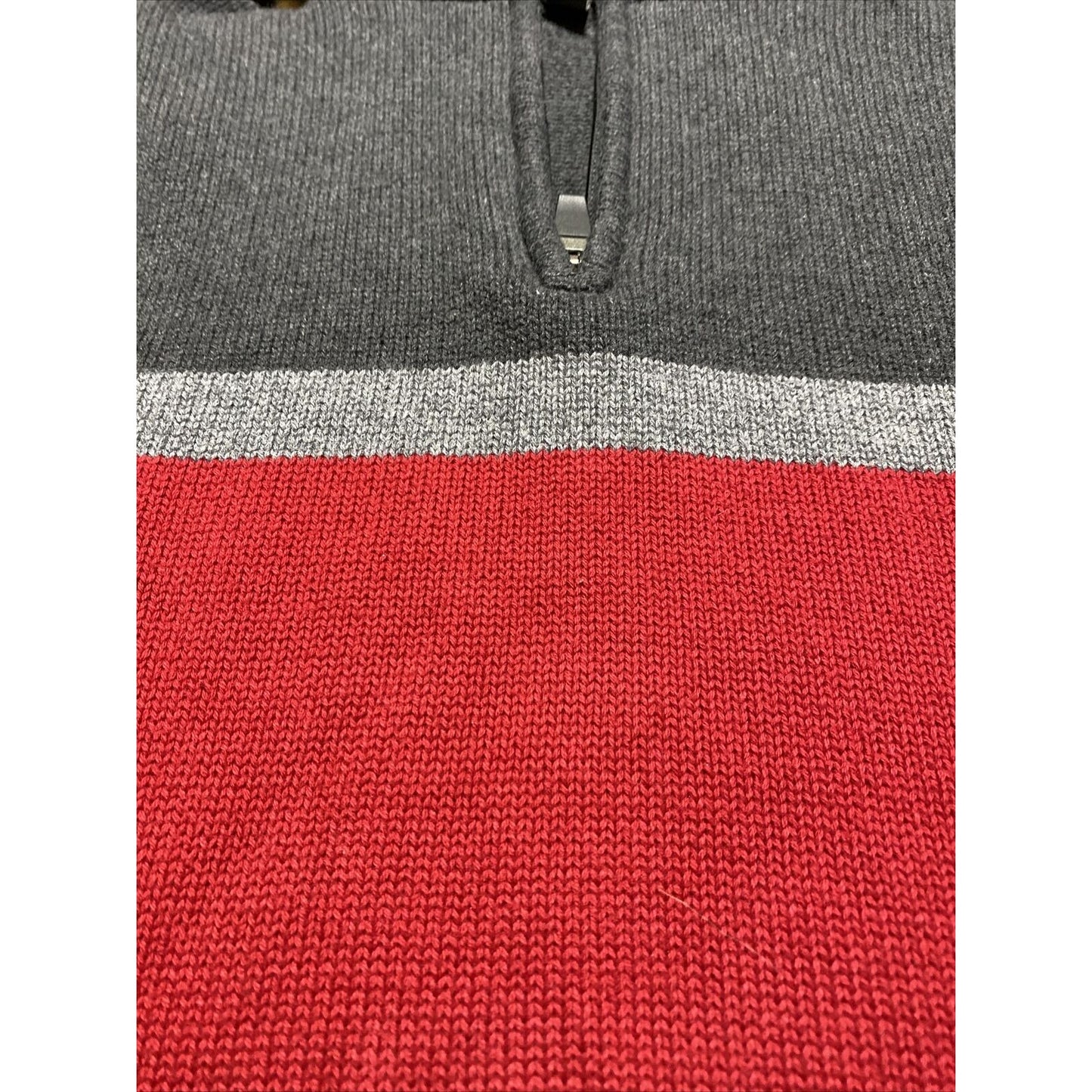 Eddie Bauer Men’s Large Gray Red Cotton 1/4-zip Pullover Sweater