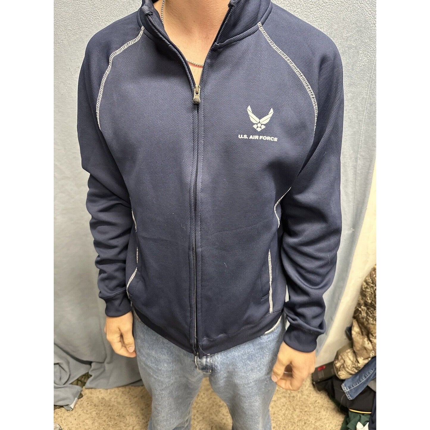 Men’s Dark Blue J America Polyester US Air Force Medium Full Zip Jacket USAF
