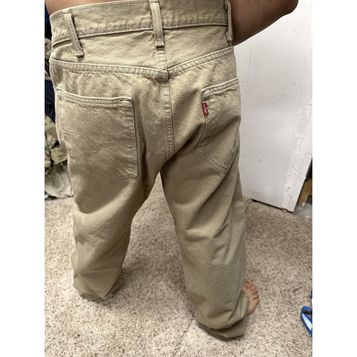 Levi's 501 Denim Beige Khaki Jeans - Size 40 X 32 Button Fly Lightweight Denim