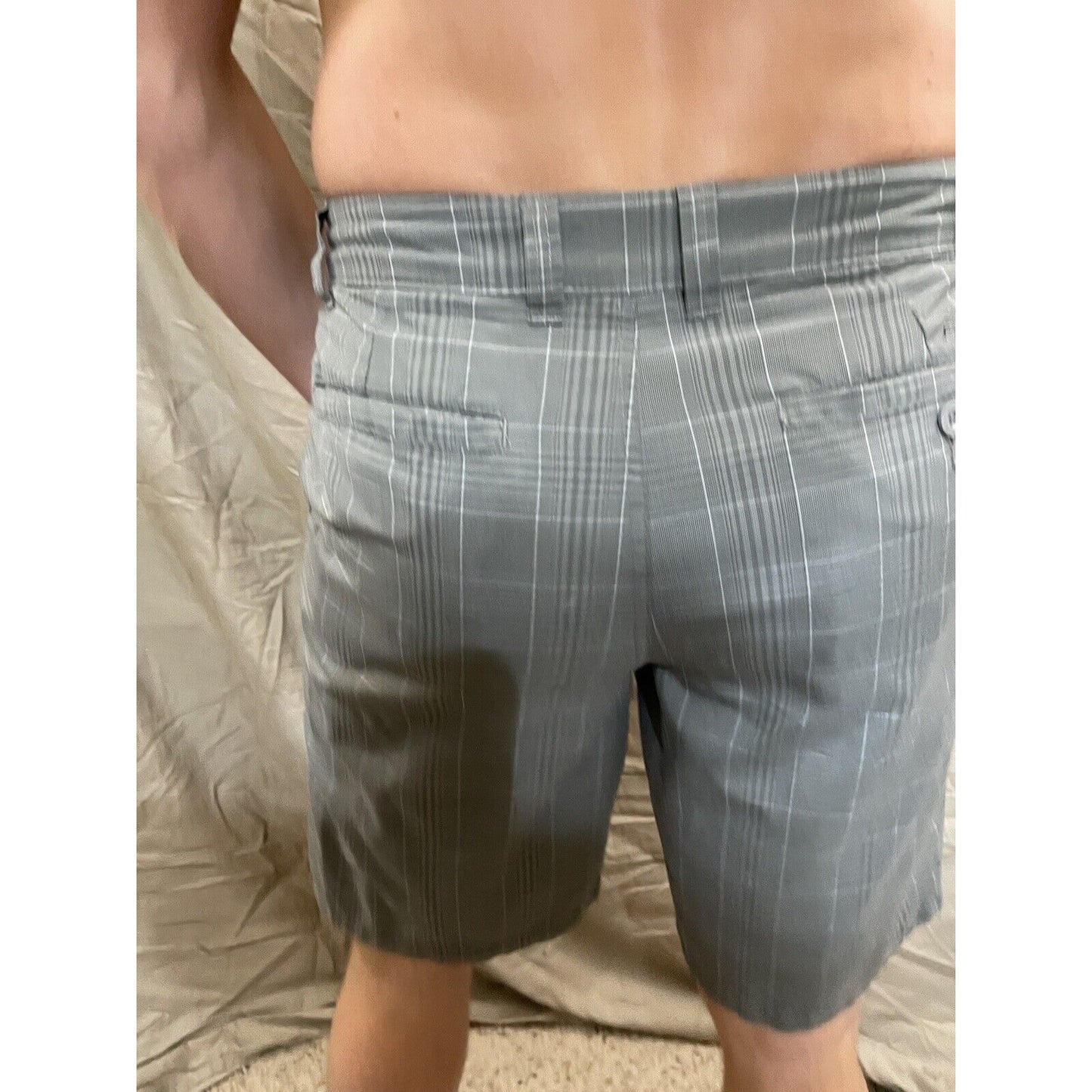 O'Neill Men Chino Shorts Size 34 Gray Plaid Casual 4 Pockets Logo Embroidered