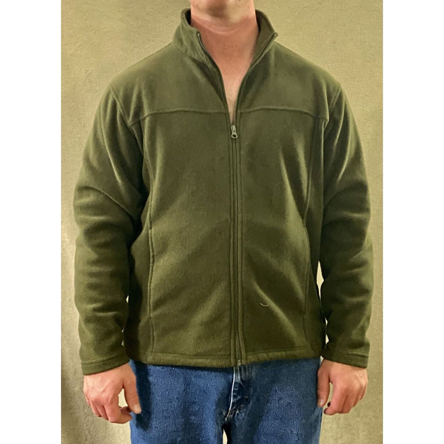 Bass Pro Shops Men’s Medium Olive Green Full-zip Fleece Polyester Jacket