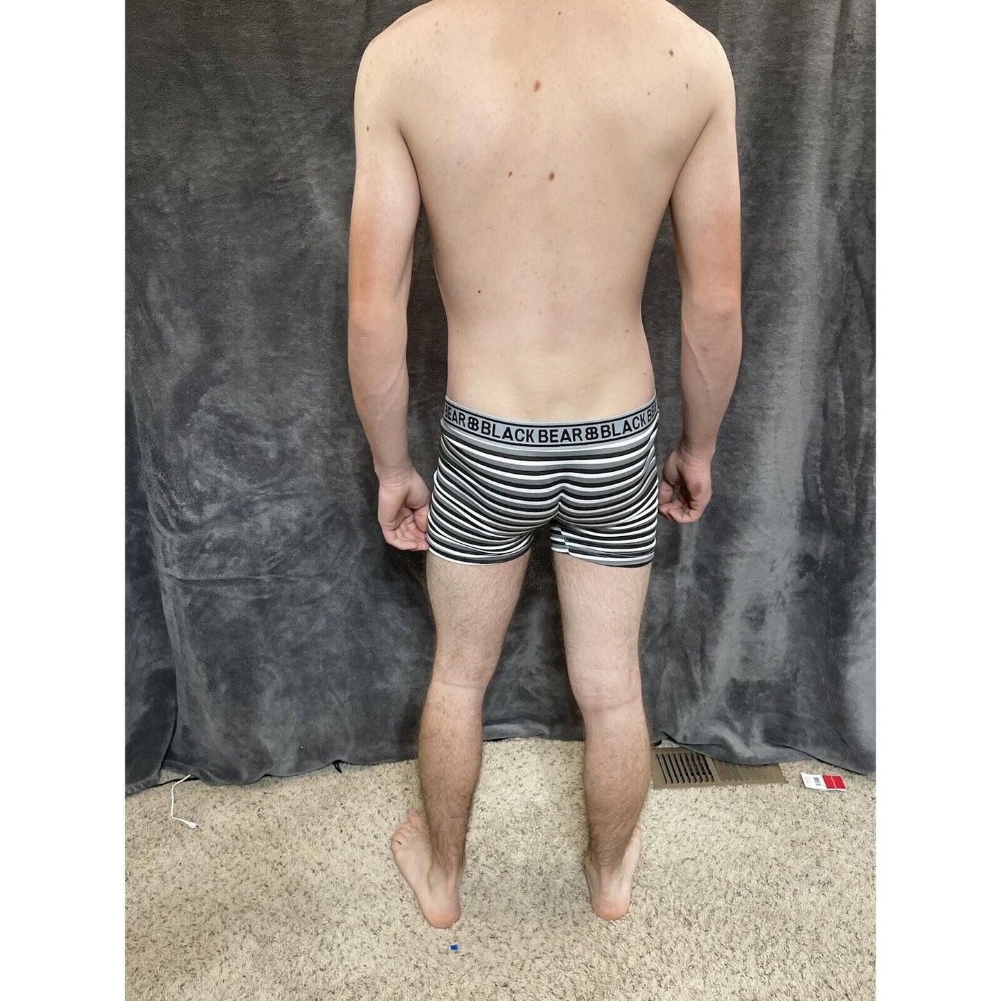 men's medium athletic trunk style black bear boxer brief gray black white stripe