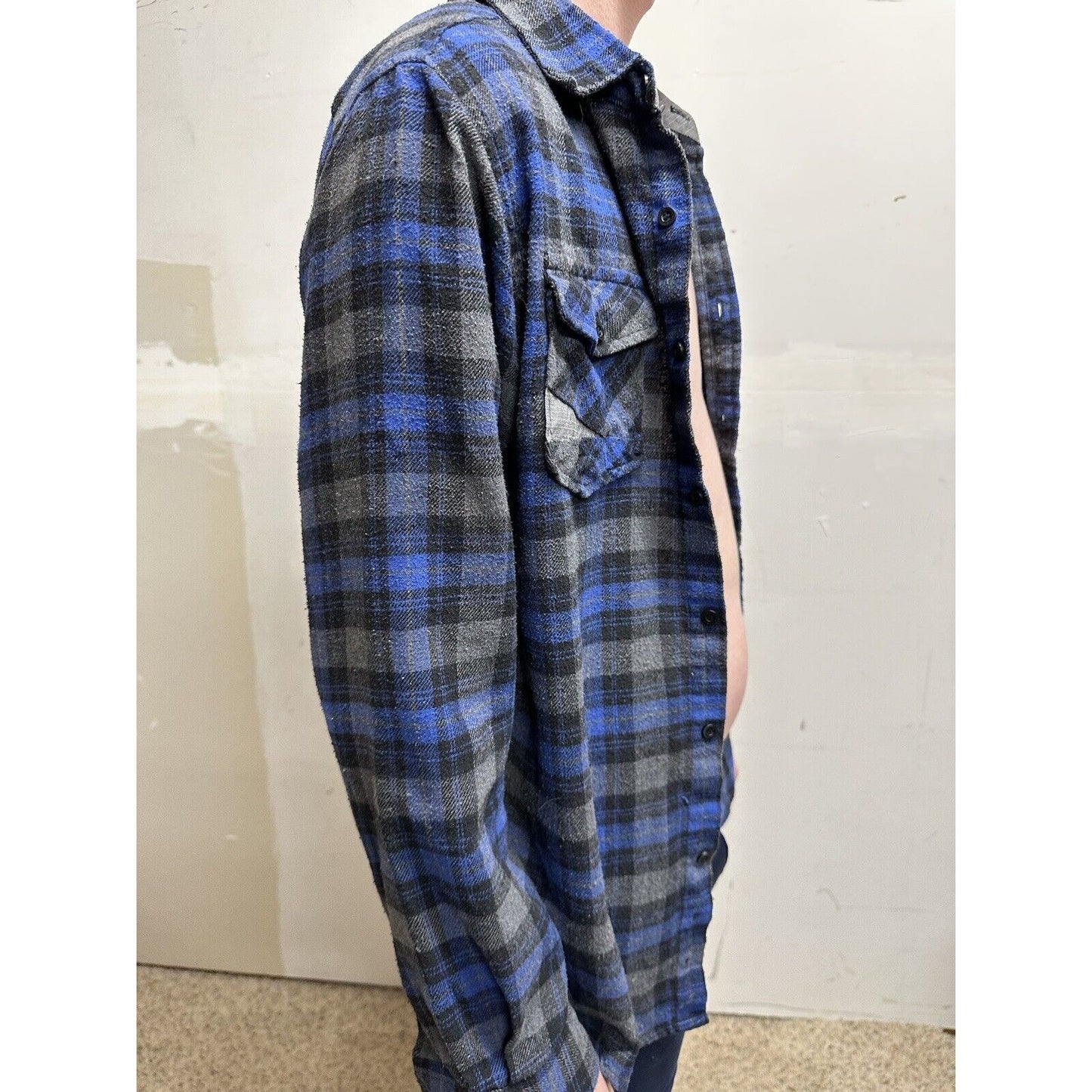 men’s blue gear medium blue plaid flannel shirt long sleeve button up