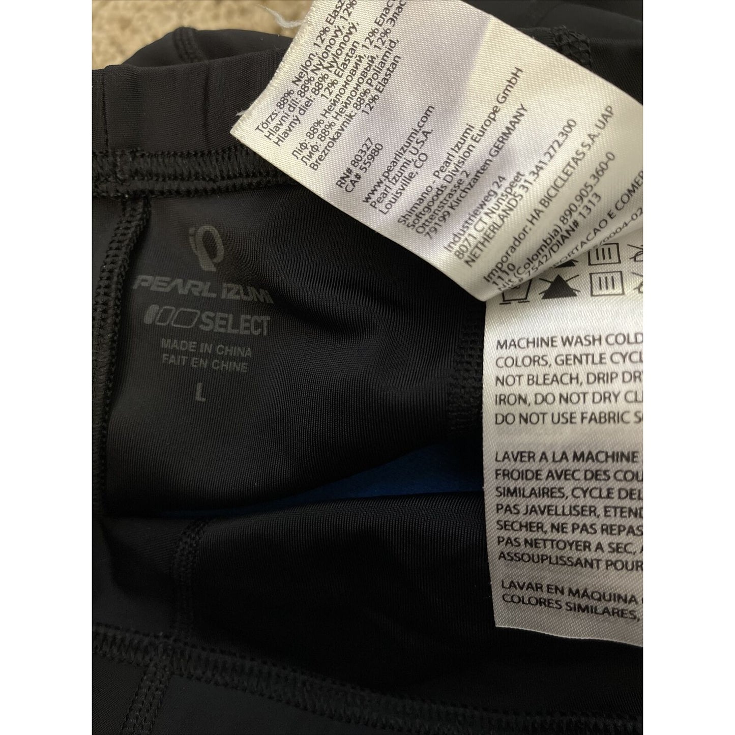 Pearl Izumi Adult Select Large (7.5 Inseam) Black Padded Cycling Shorts RN 80327