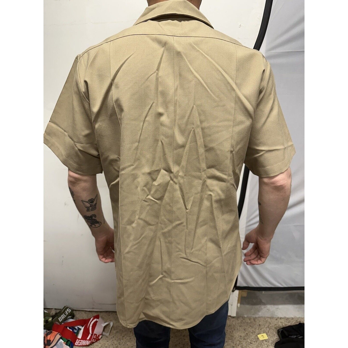 Men’s Military Usmc Flying Cross Large Button Up Uniform Khaki Shirt