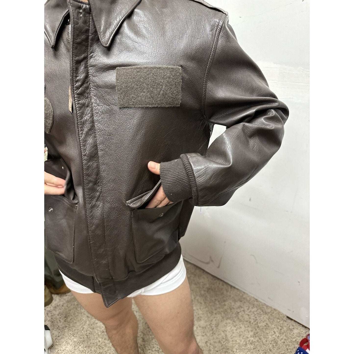 Men’s USAF Flight Jacket Saddler Type A-2 Bomber Jacket Goatskin Leather 44L