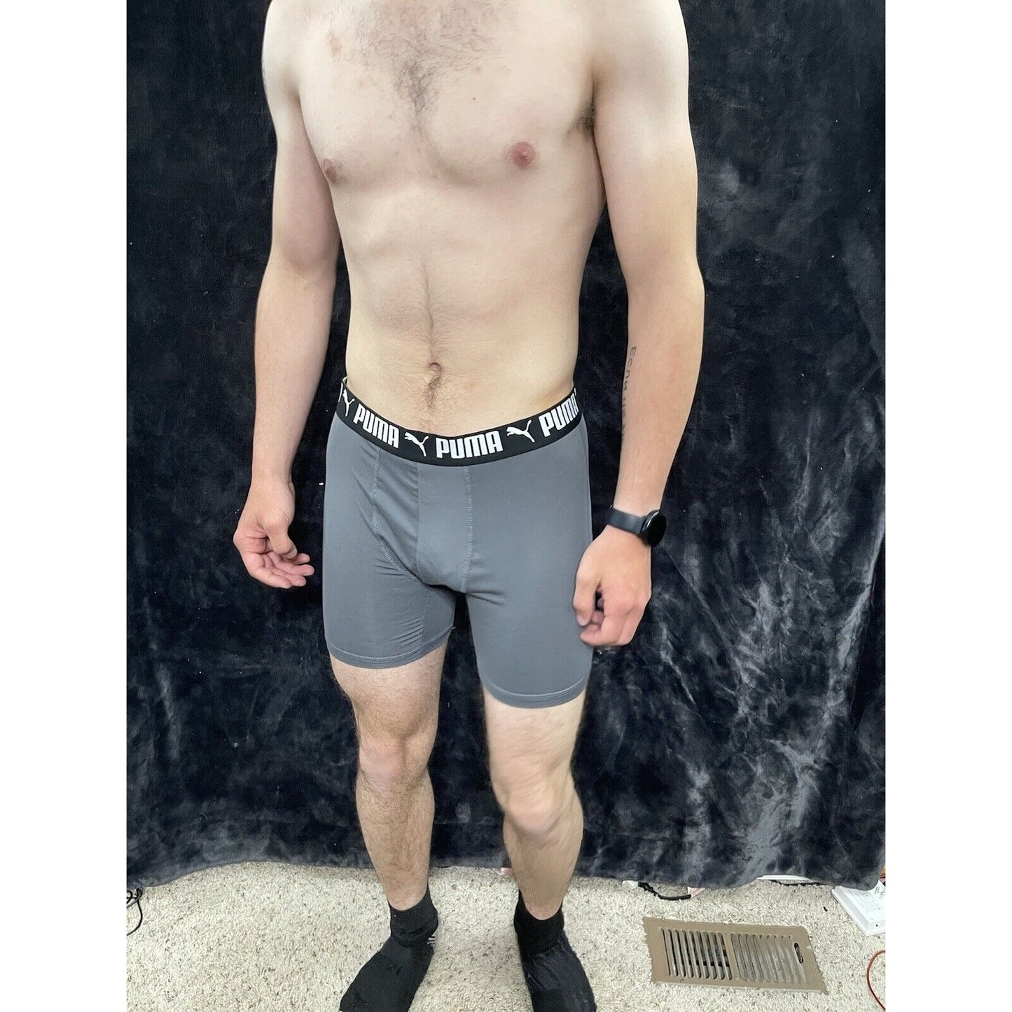 Puma MENS size LARGE 36-38" Sport Luxe boxer briefs gray With Black/white Band