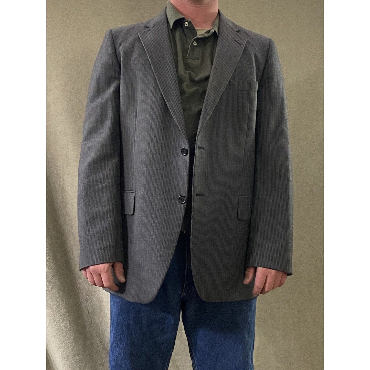 Calvin Klein Men’s 41R 100% Wool Charcoal Stripes 2-Button Blazer Jacket
