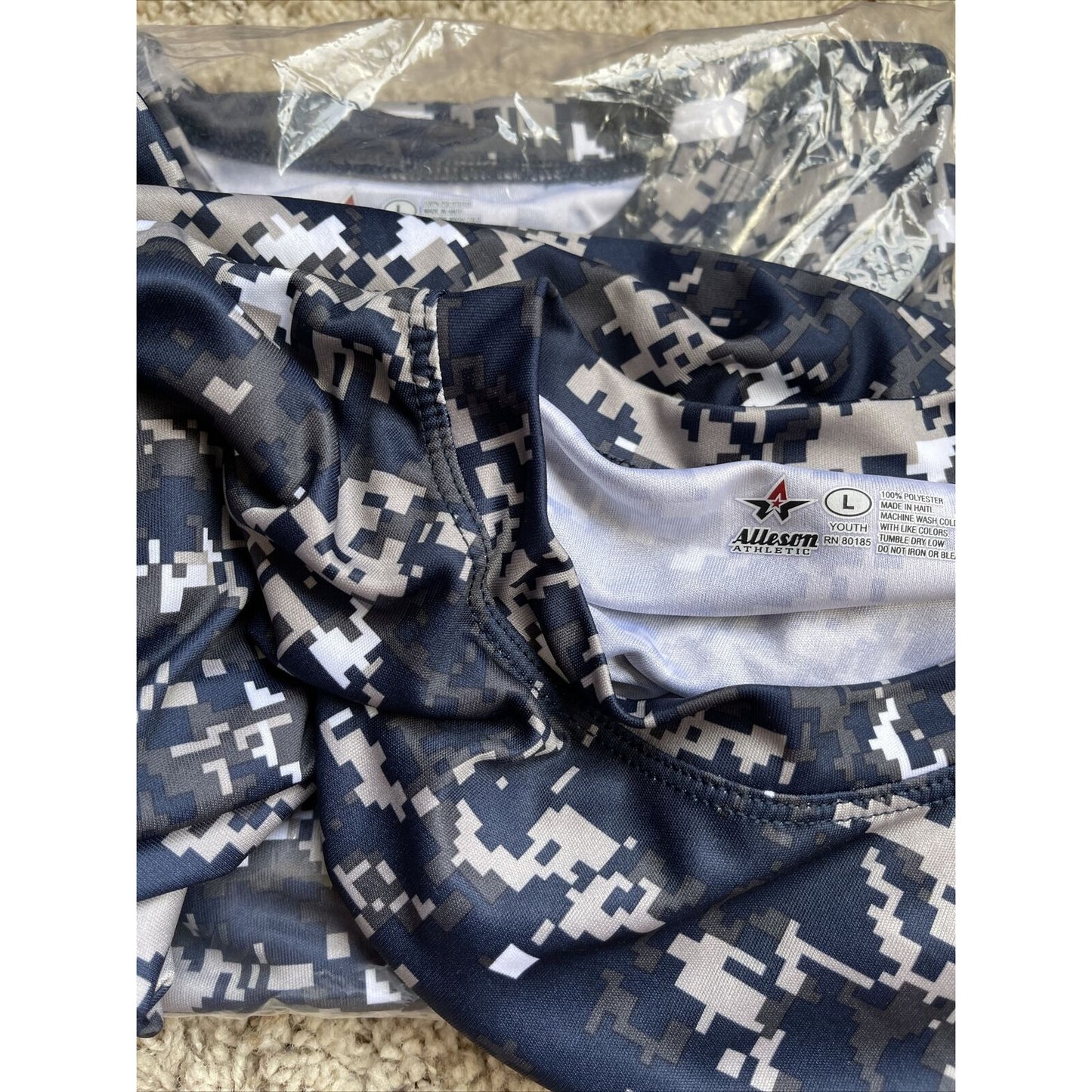 Boy's Youth Large Digi Camo Alleson Athletic Blue Compression Workout Shirt