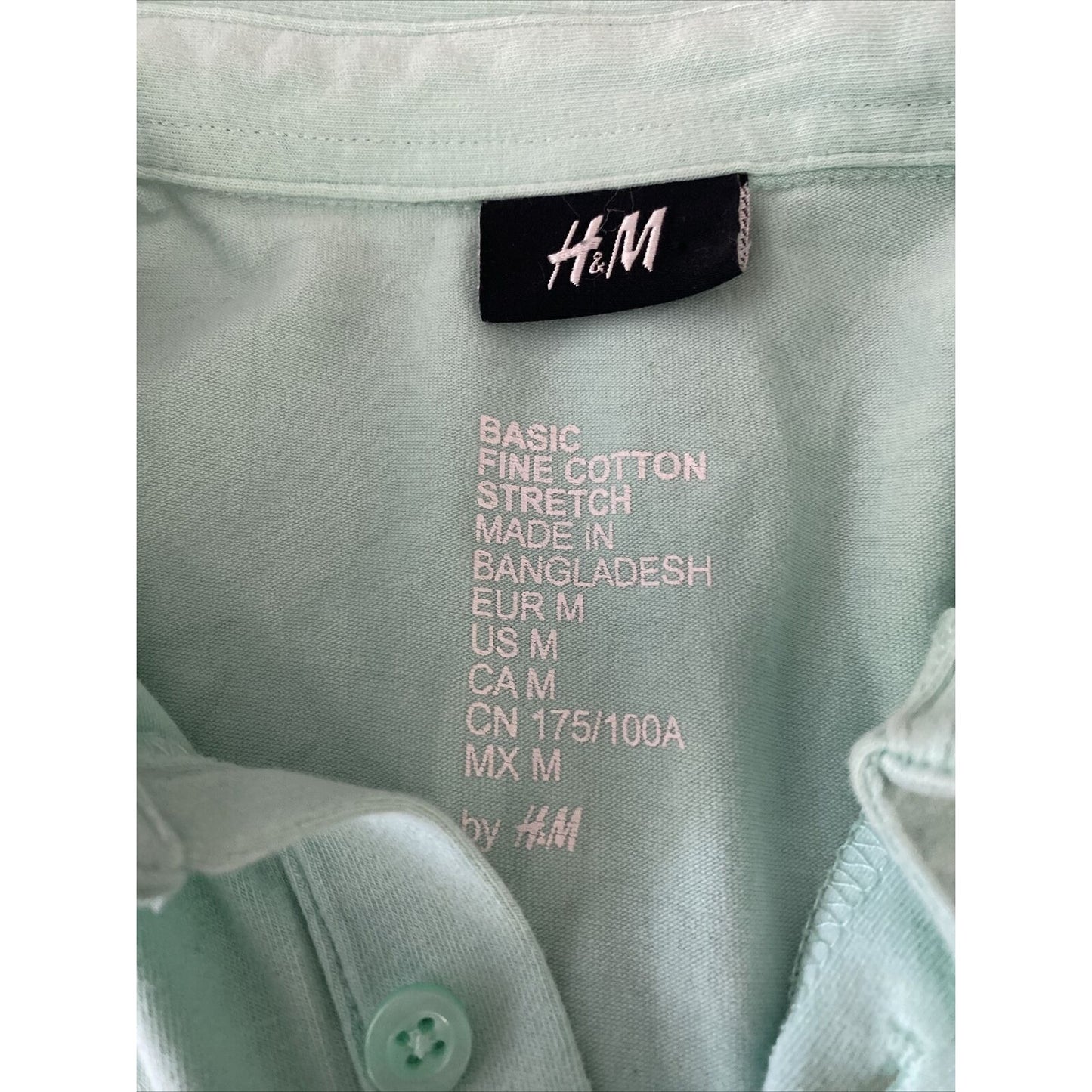 H&M Basic Fine Cotton Stretch Men's Medium Mint Green Polo Shirt