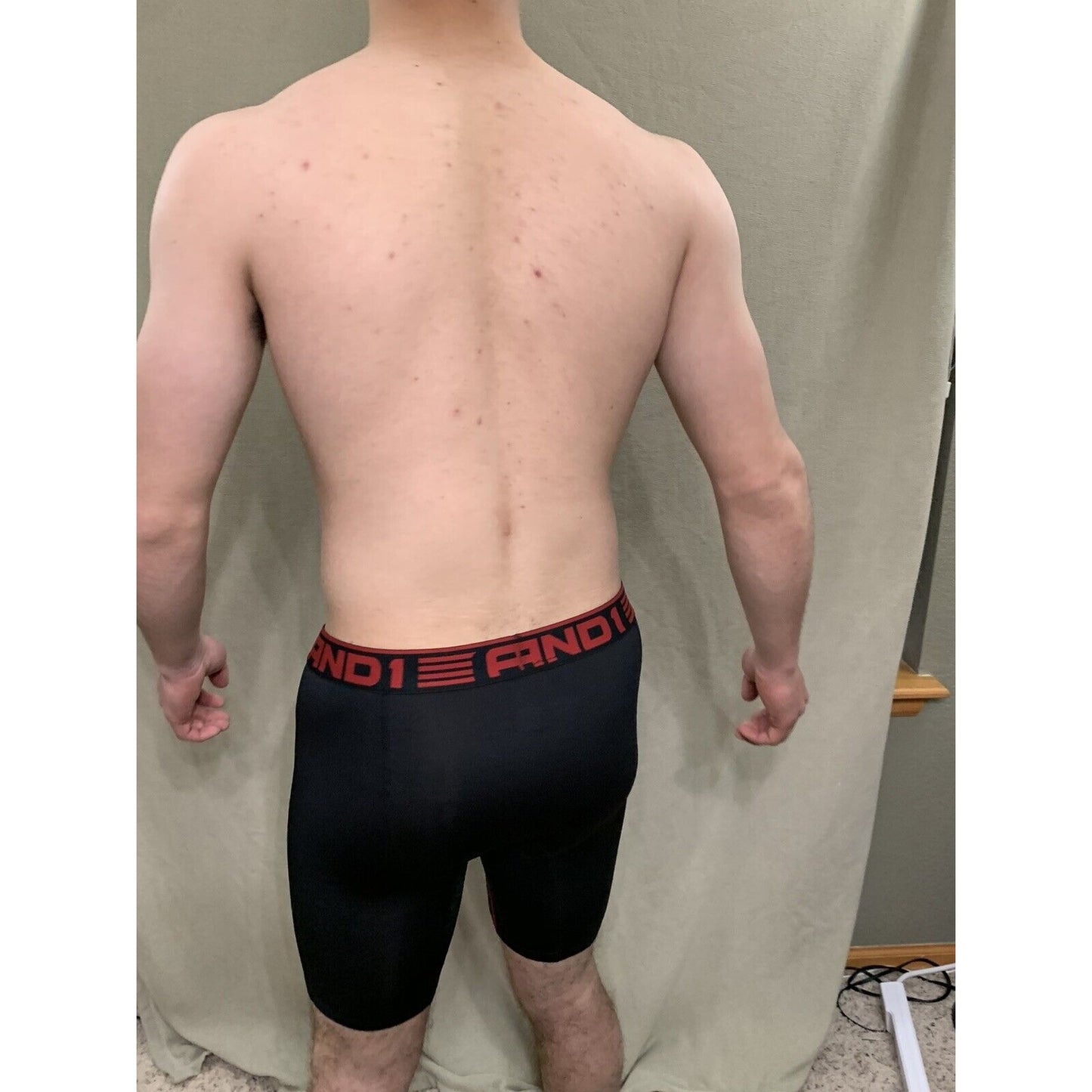 Men’s Black With Red Band Medium AND1 Compression Performance Boxer Briefs