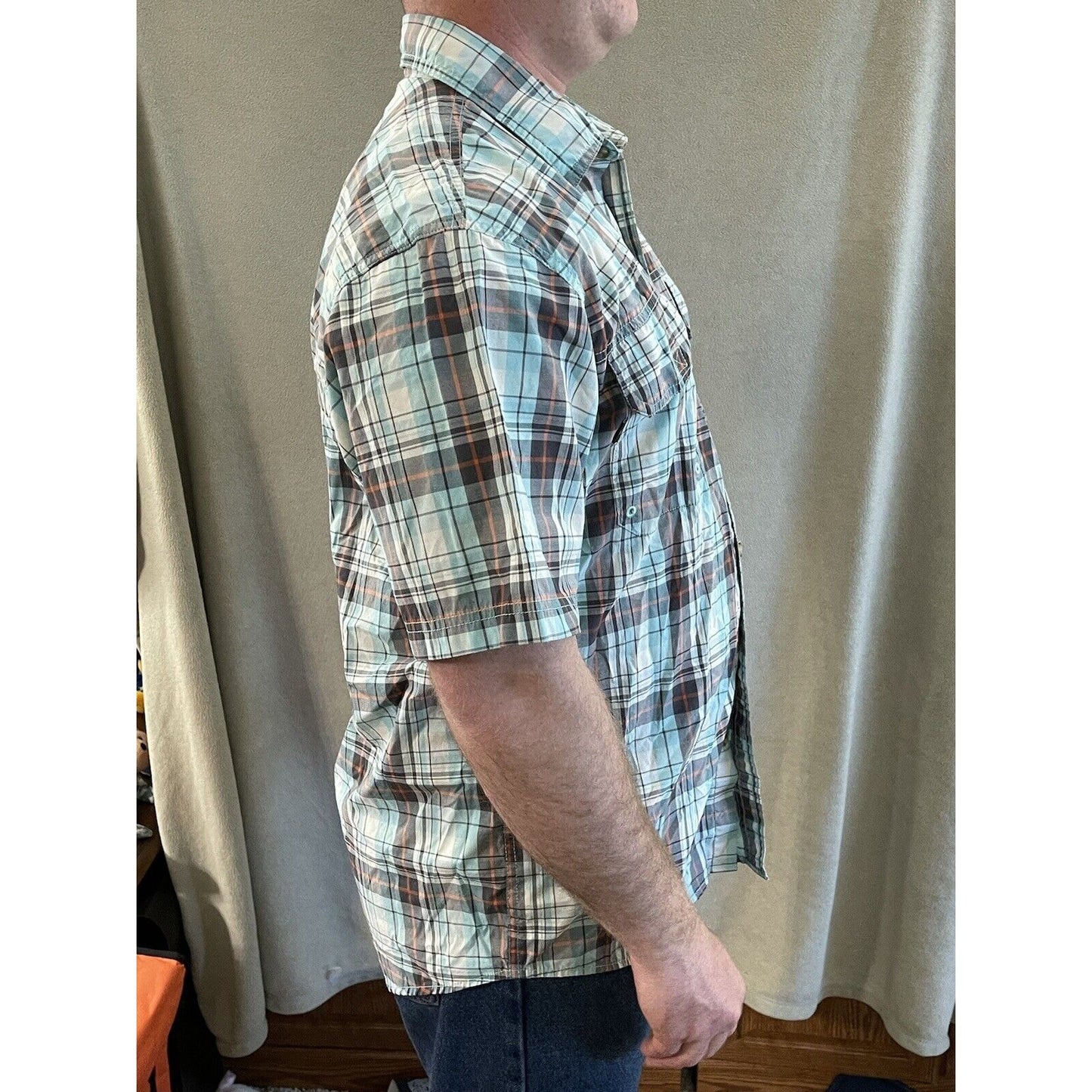 G.H. Bass & Co Mens Short Sleeve Blue / green Plaid Shirt Size L Large