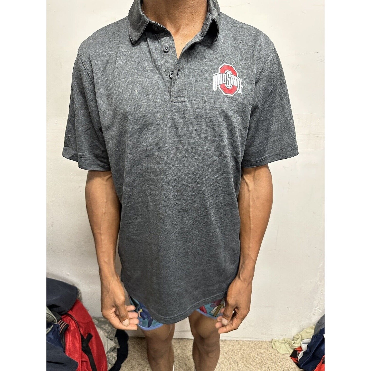 Men’s Gray Top Of The World Ohio State Polo Shirt Large