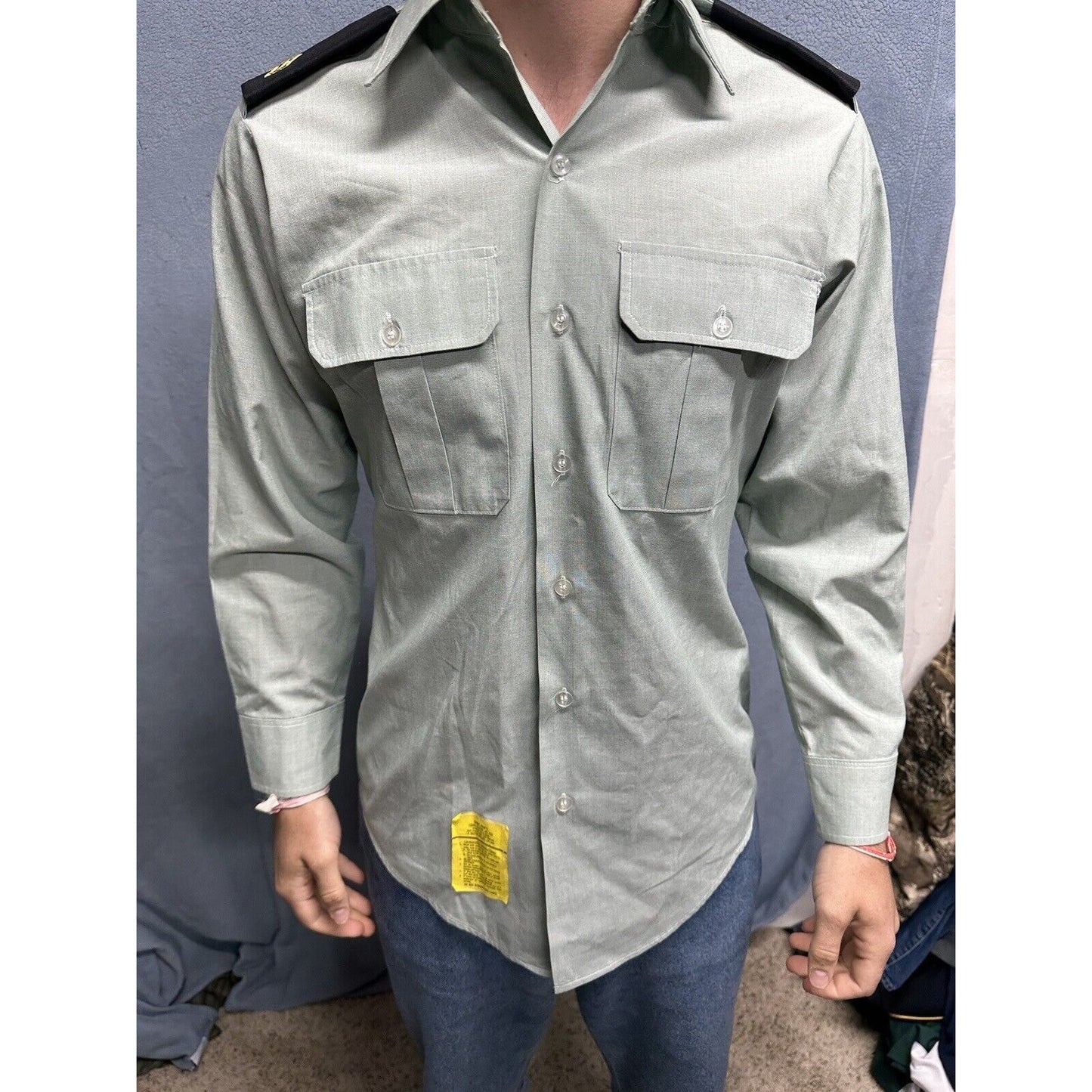 Men’s Army Green DSCP 14.5 X 30/31 Long Sleeve Button Up Uniform Dress Shirt