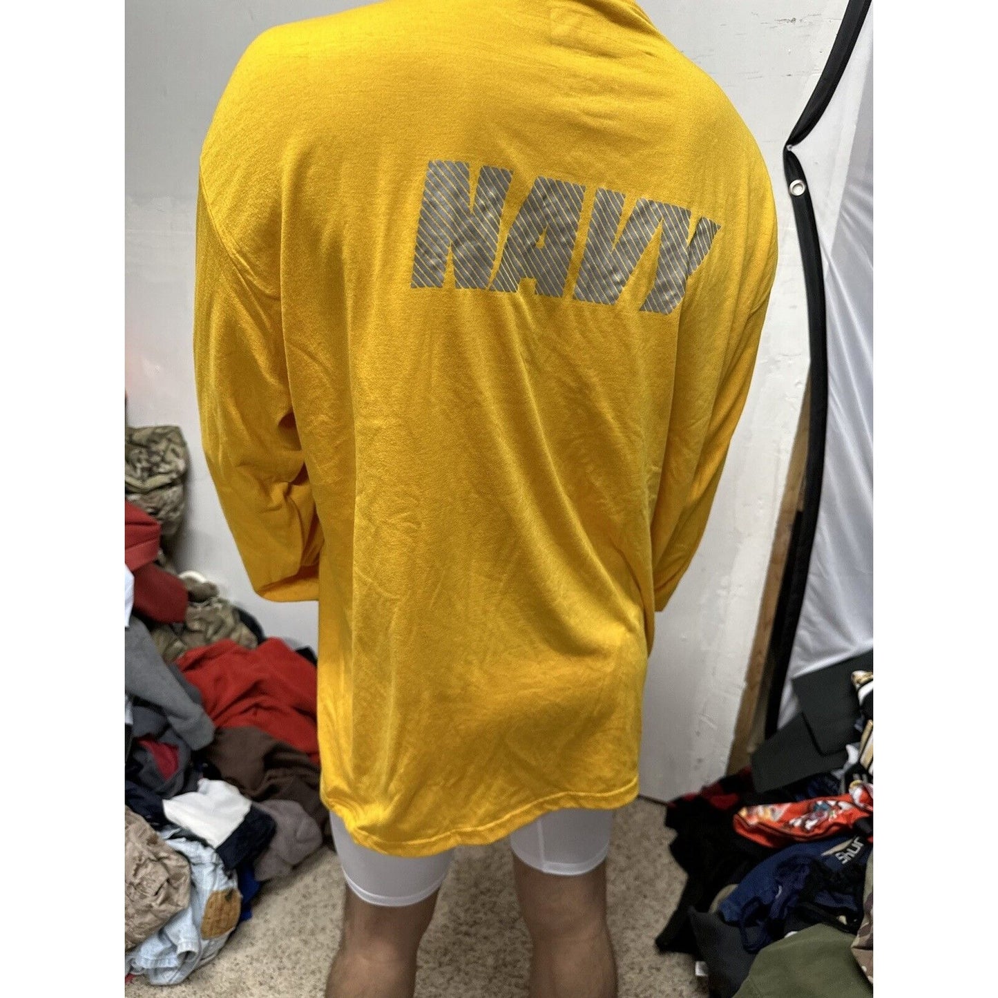 Men’s Navy Polyester PT Yellow Uniform Shirt Long Sleeve 2XL