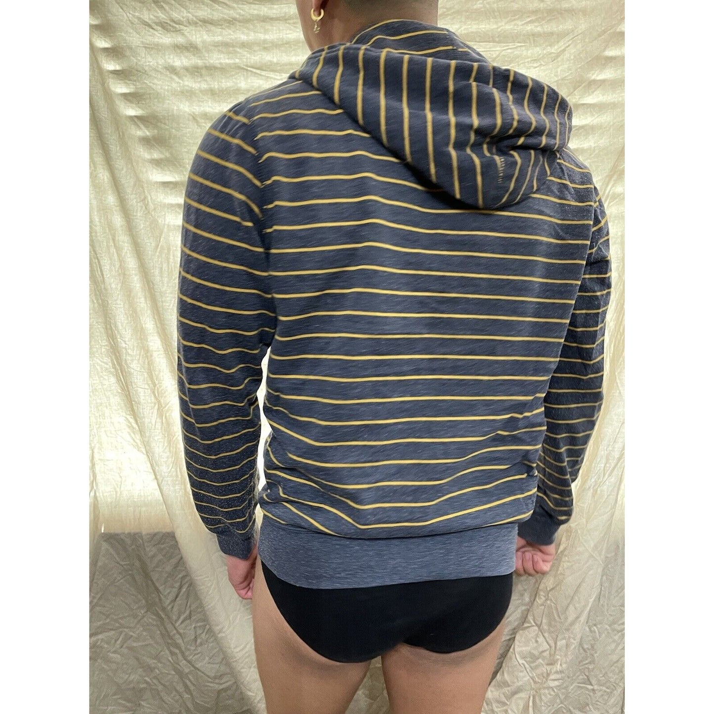 men's old navy small full zip hoodie bluish Gray With yellow stripes