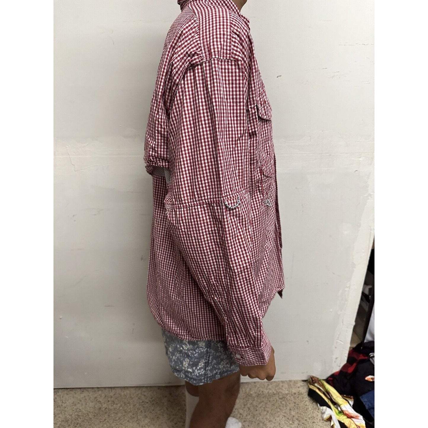 Men’s Red And White Checkered Columbia Super Bonehead Medium Gamecocks Shirt