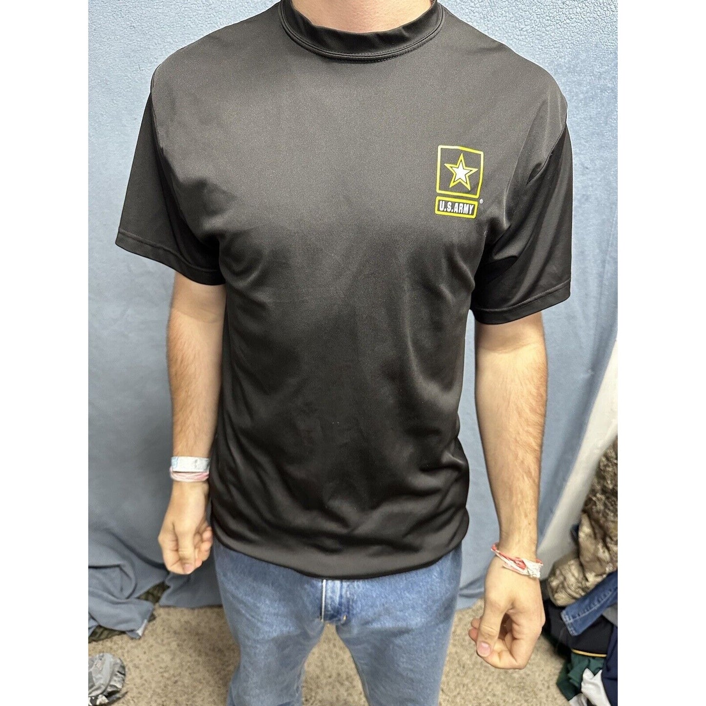 Men’s Army Small Tshirt Physical Fitness Uniform Black Polyester