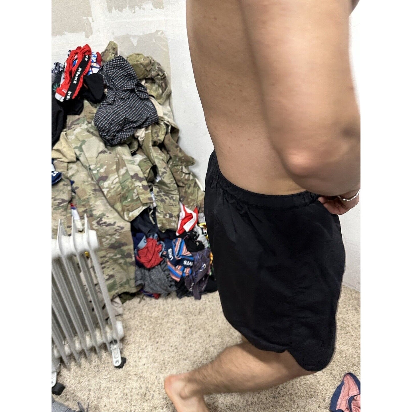 Men’s Army PT Shorts Vintage Black With Silver Reflective Logo Uniform Multi