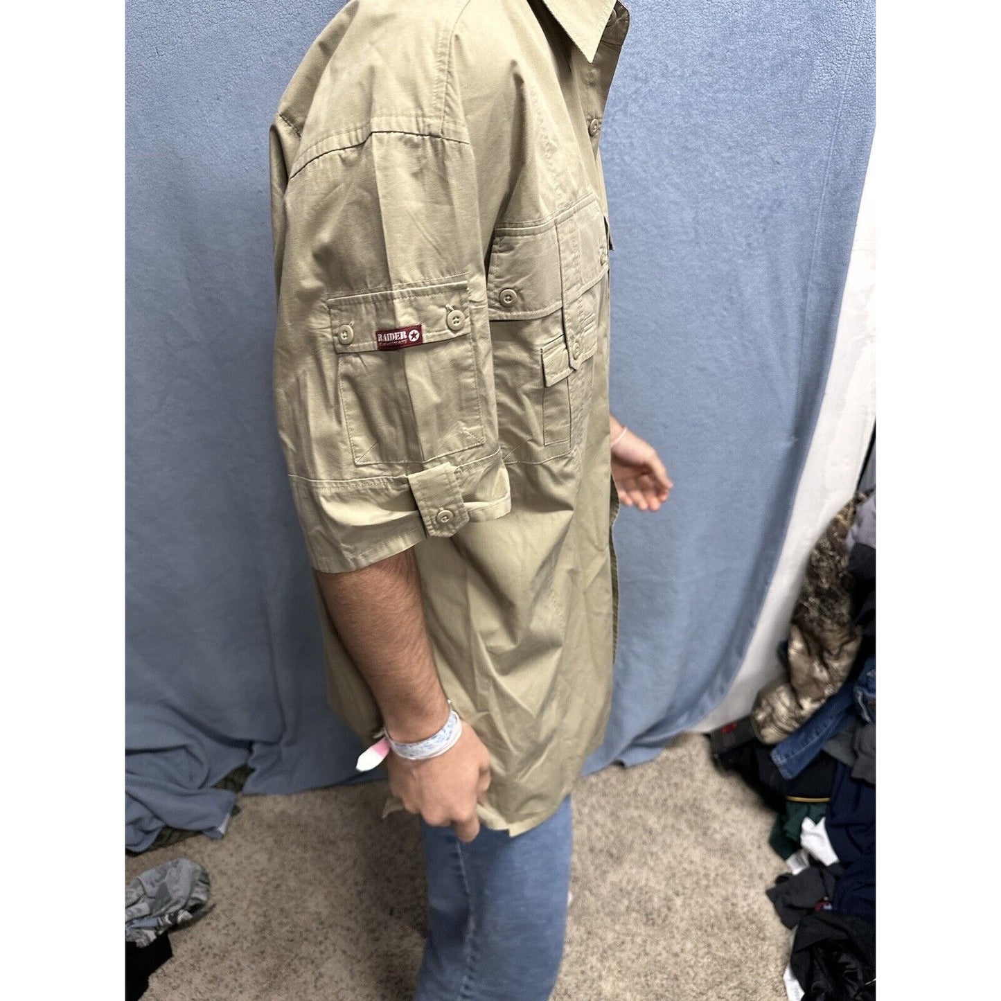 Men’s Khaki Raider Jean Company Large Short Sleeve Button Up Shirt