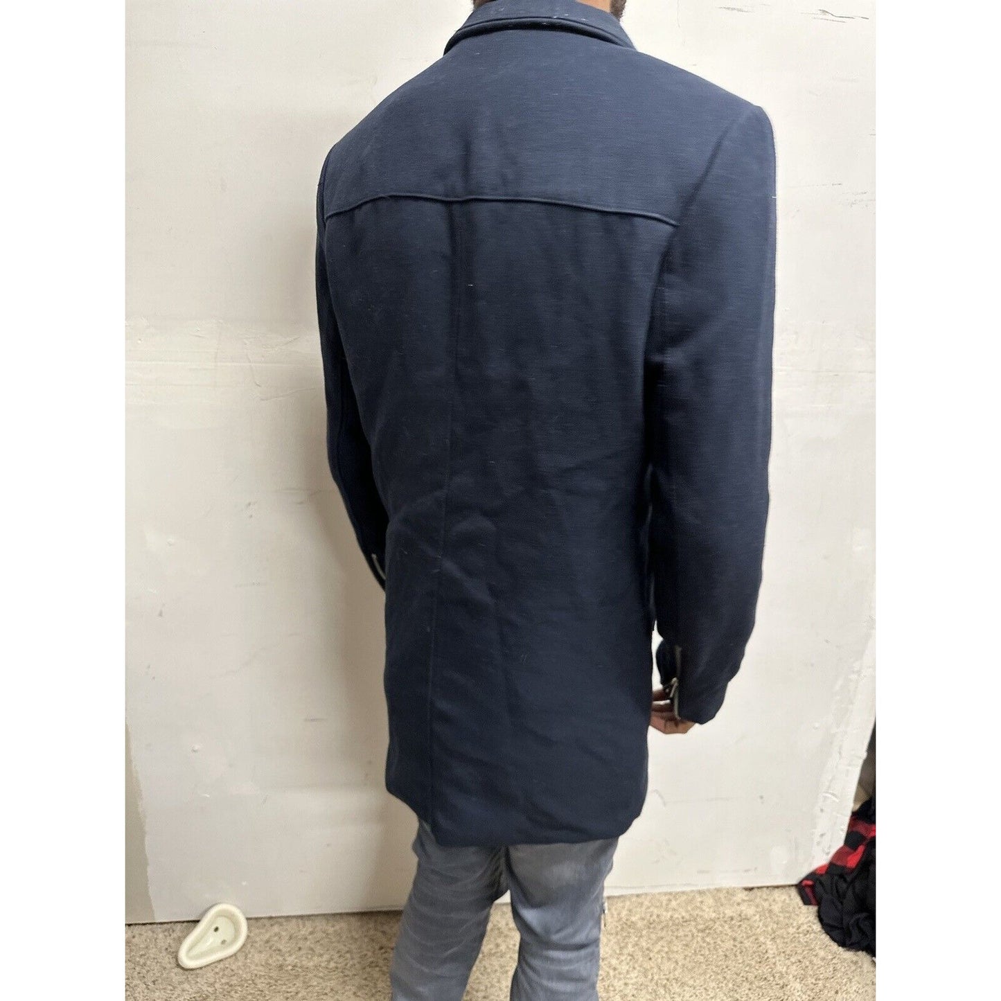 Men’s Dark Blue H&M 38R Zip Up And Snap Jacket Poly & Viscose