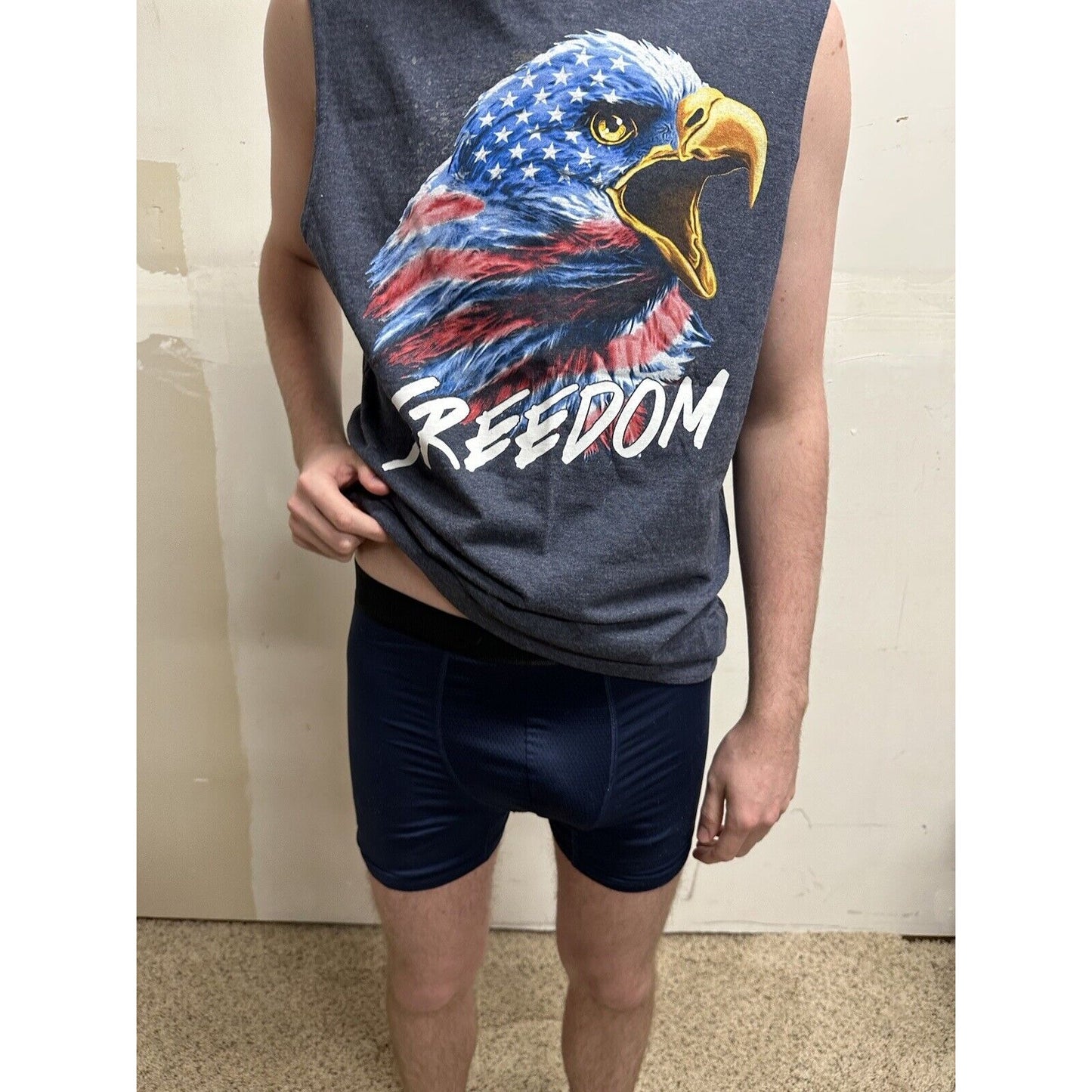 men’s gray faded glory medium muscle shirt freedom bald eagle