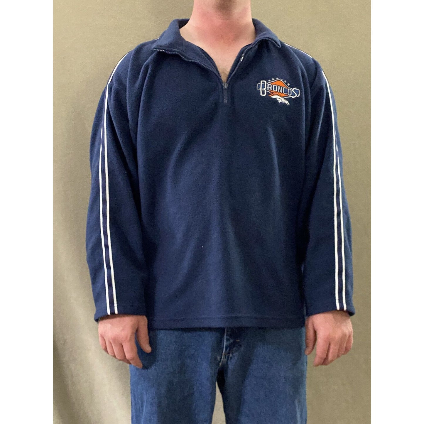 DENVER BRONCOS Pro Player Mens Large Navy Blue 1/4-zip Polyester Fleece Pullover