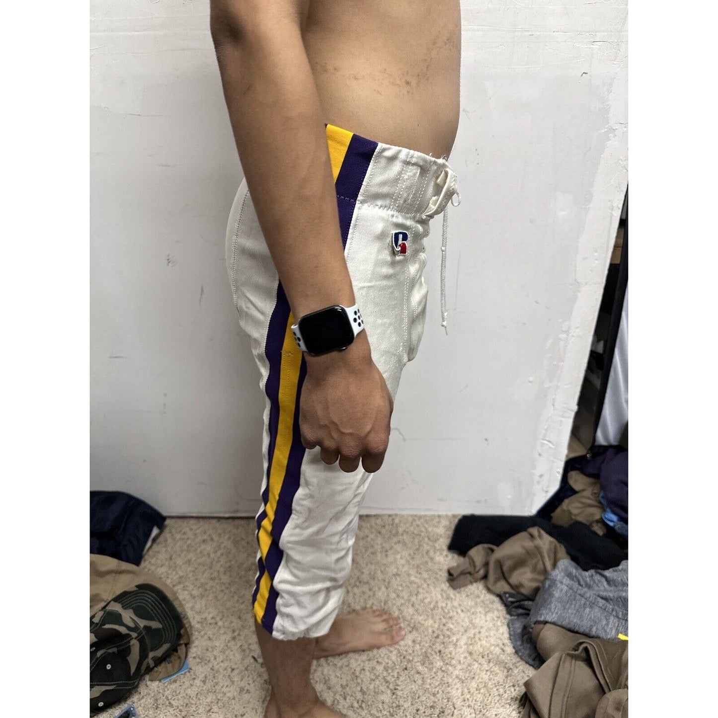 Men’s White Russell Athletics Size 36 Football Pants Gold Purple
