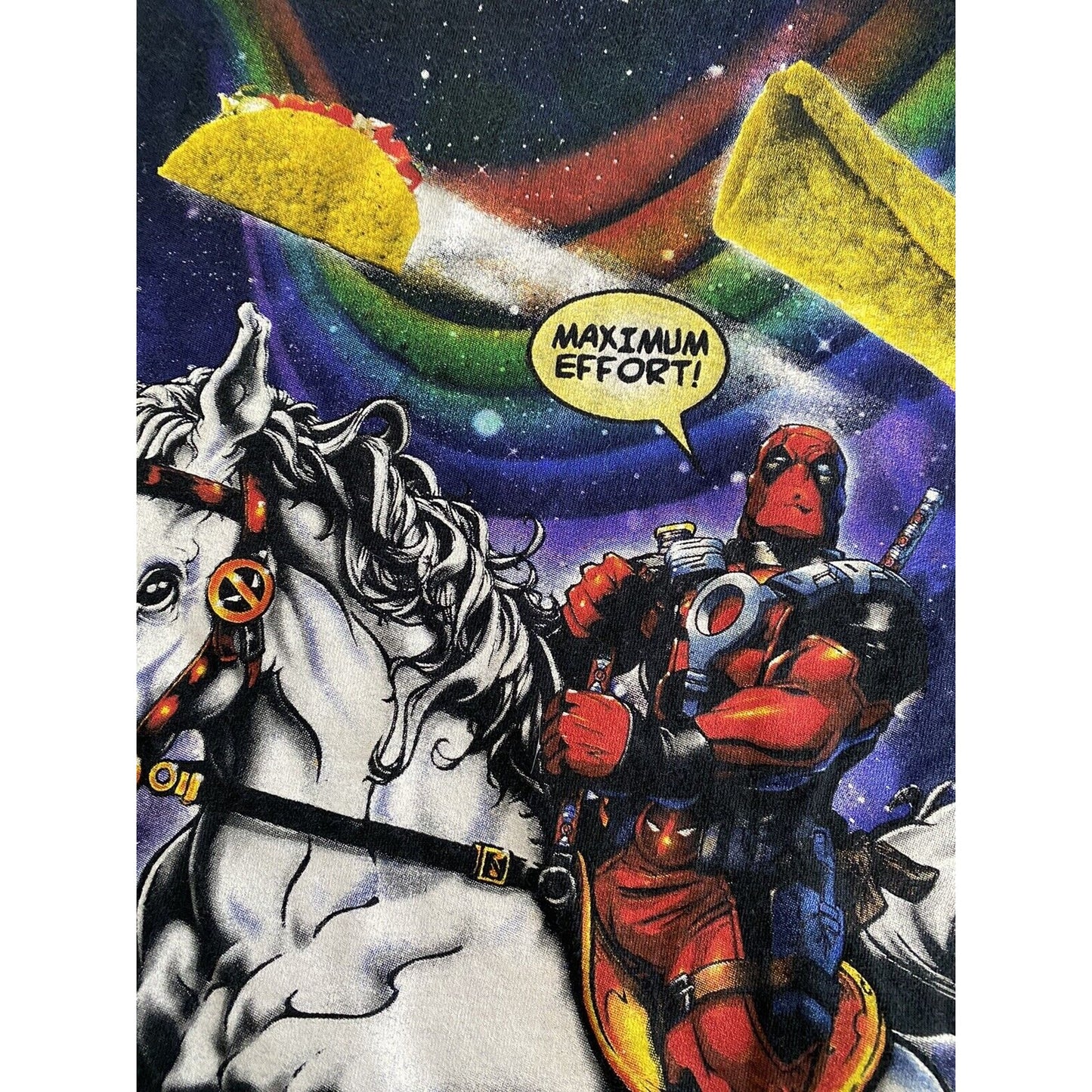 Marvel Deadpool Unicorn Taco Burrito Rainbow Black Men’s Large T-shirt