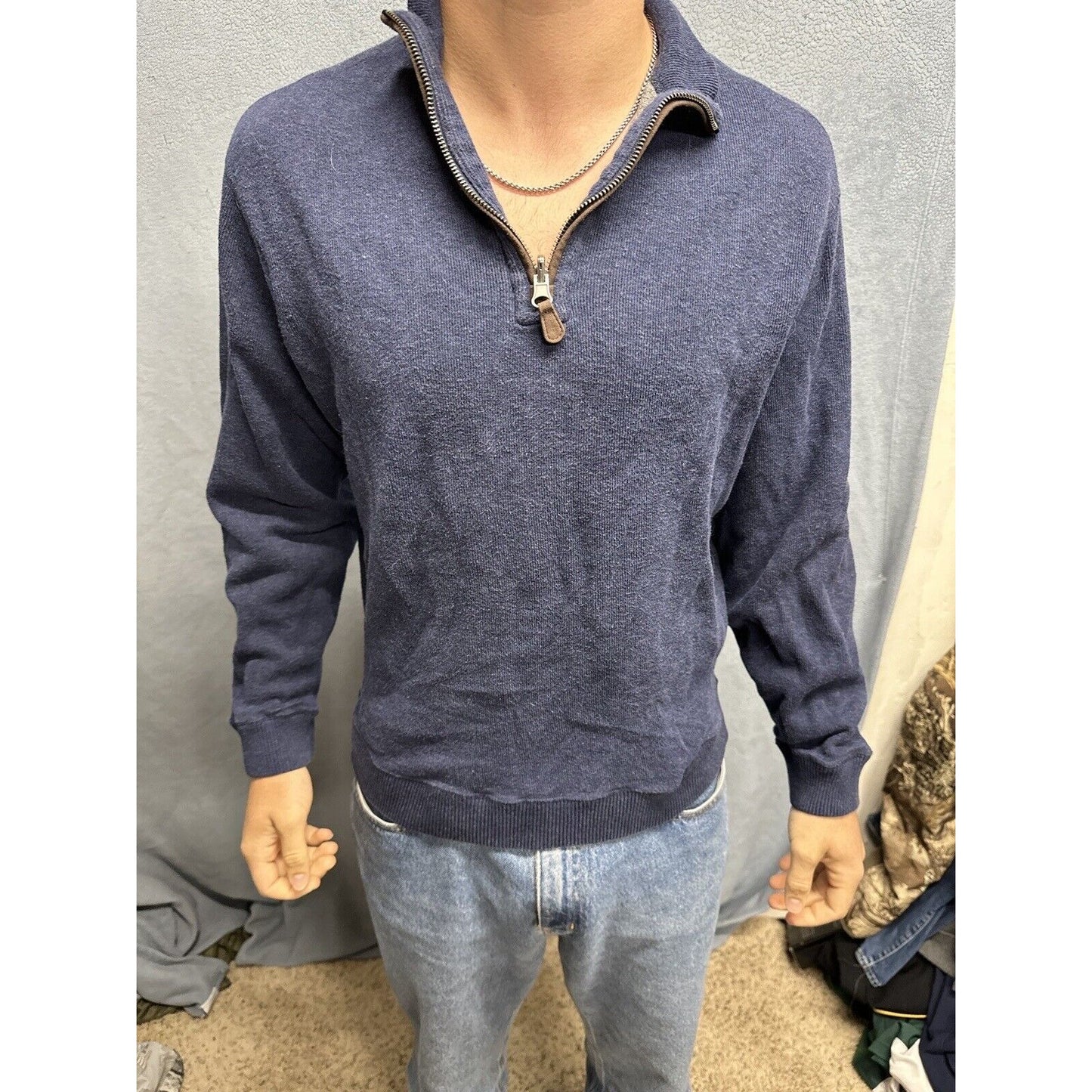 Men’s Dark Blue Medium Cremieux 1/4 Zip Long Sleep Pullover Sweater