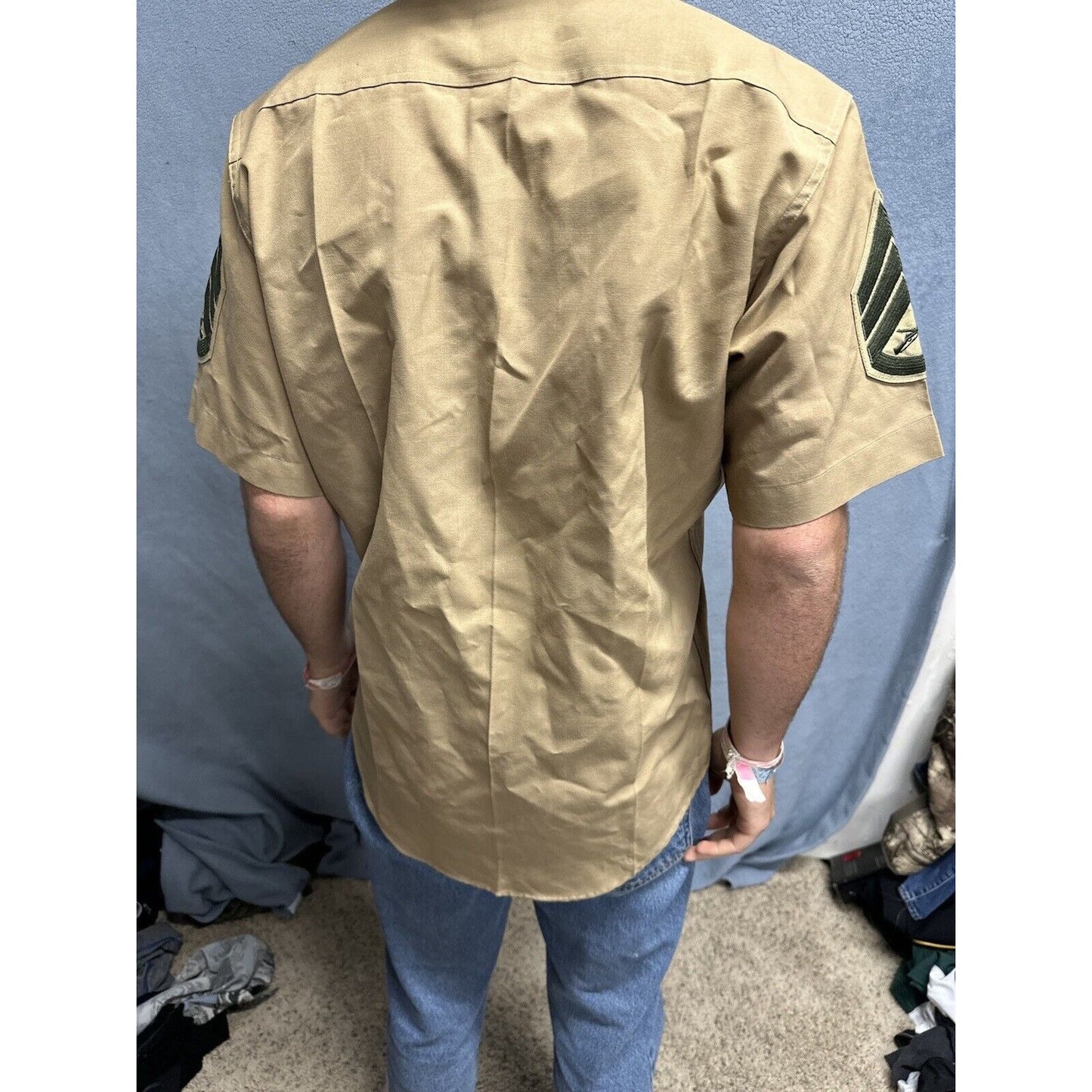 Usmc Marine Corps Khaki Creighton Button Up Uniform Shirt Medium 15-15.5