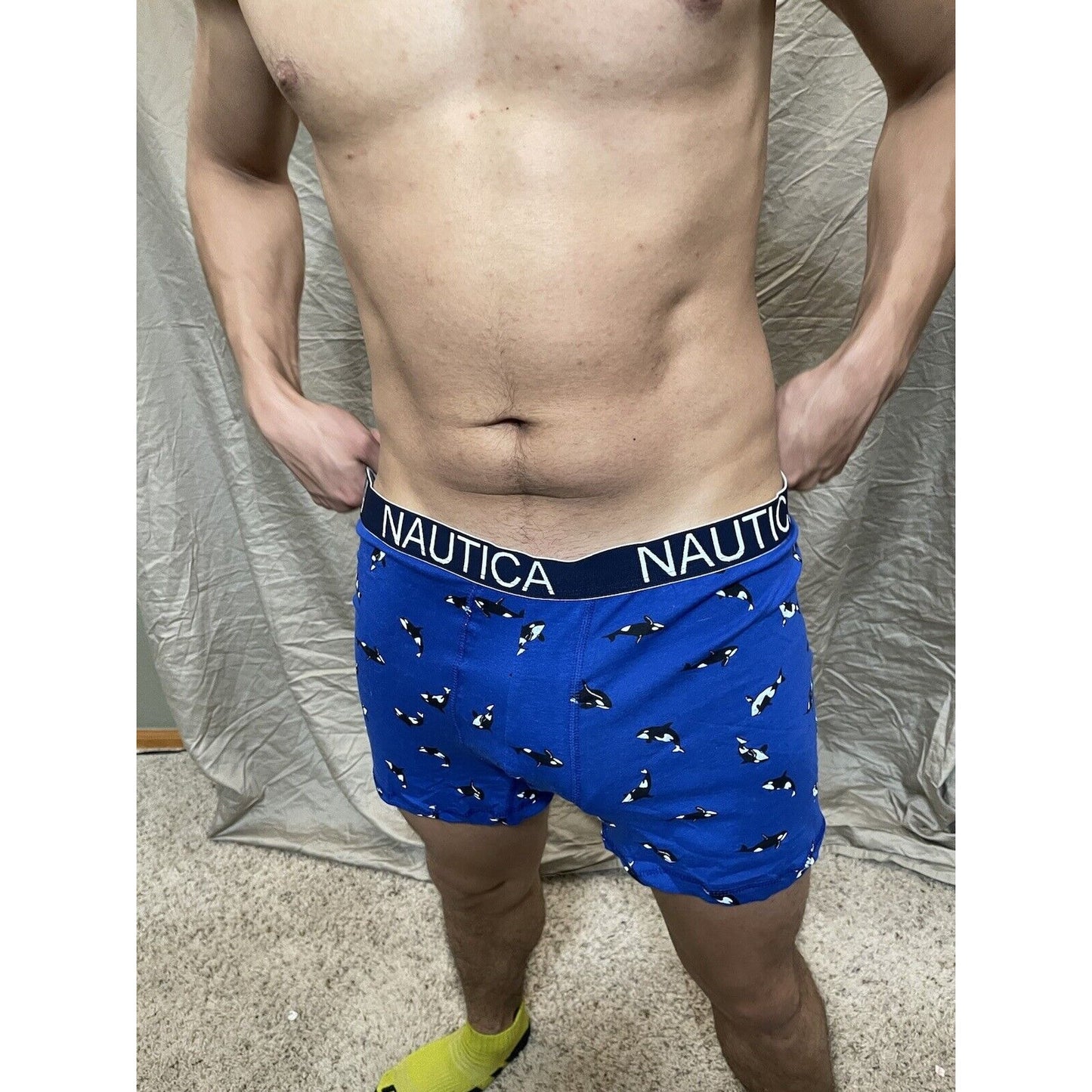 men's nautica whales - orca - XL blue compression boxer shorts