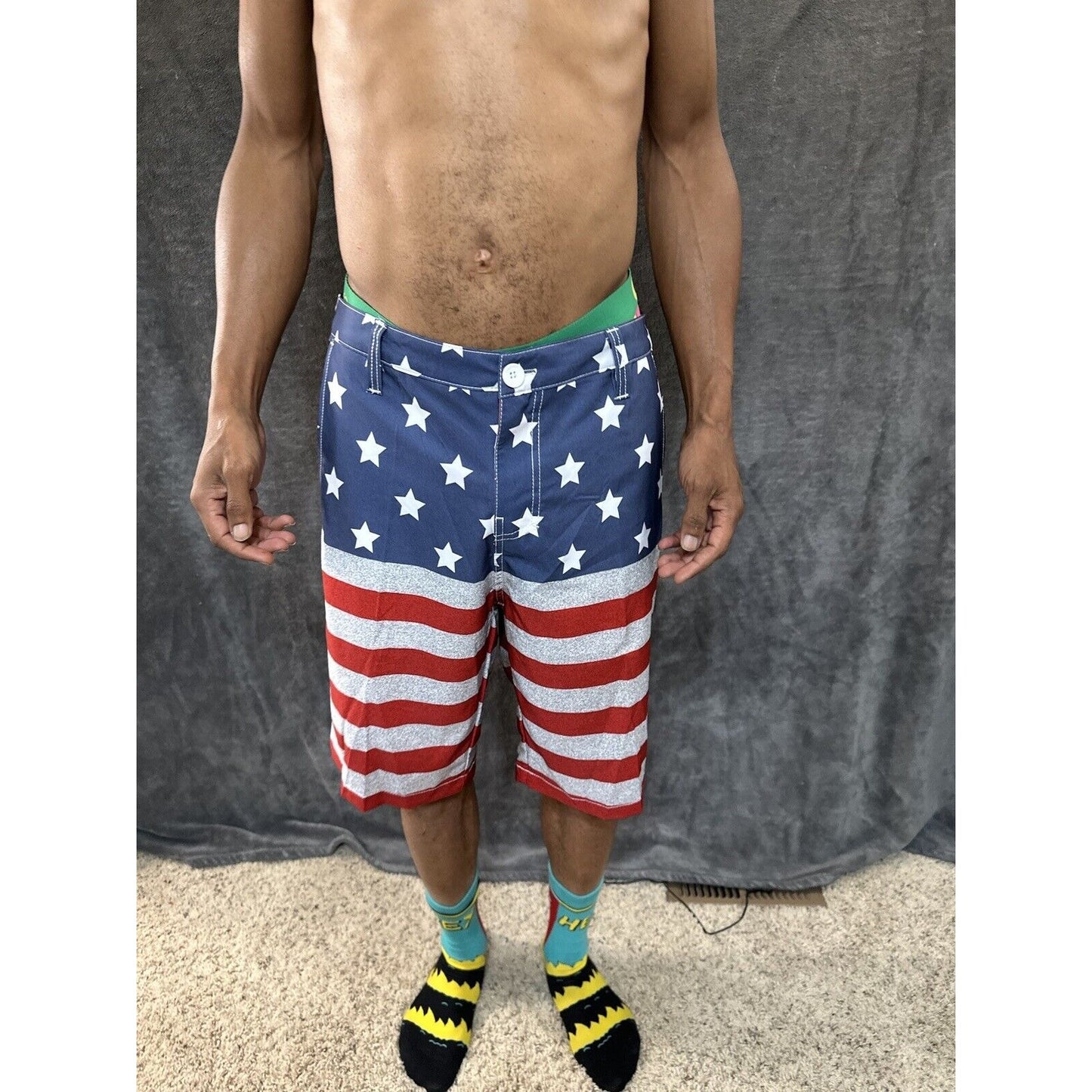 Men’s Palmwave Size 34 Patriotic Board Shorts Poly Spandex 4 Way Stretch