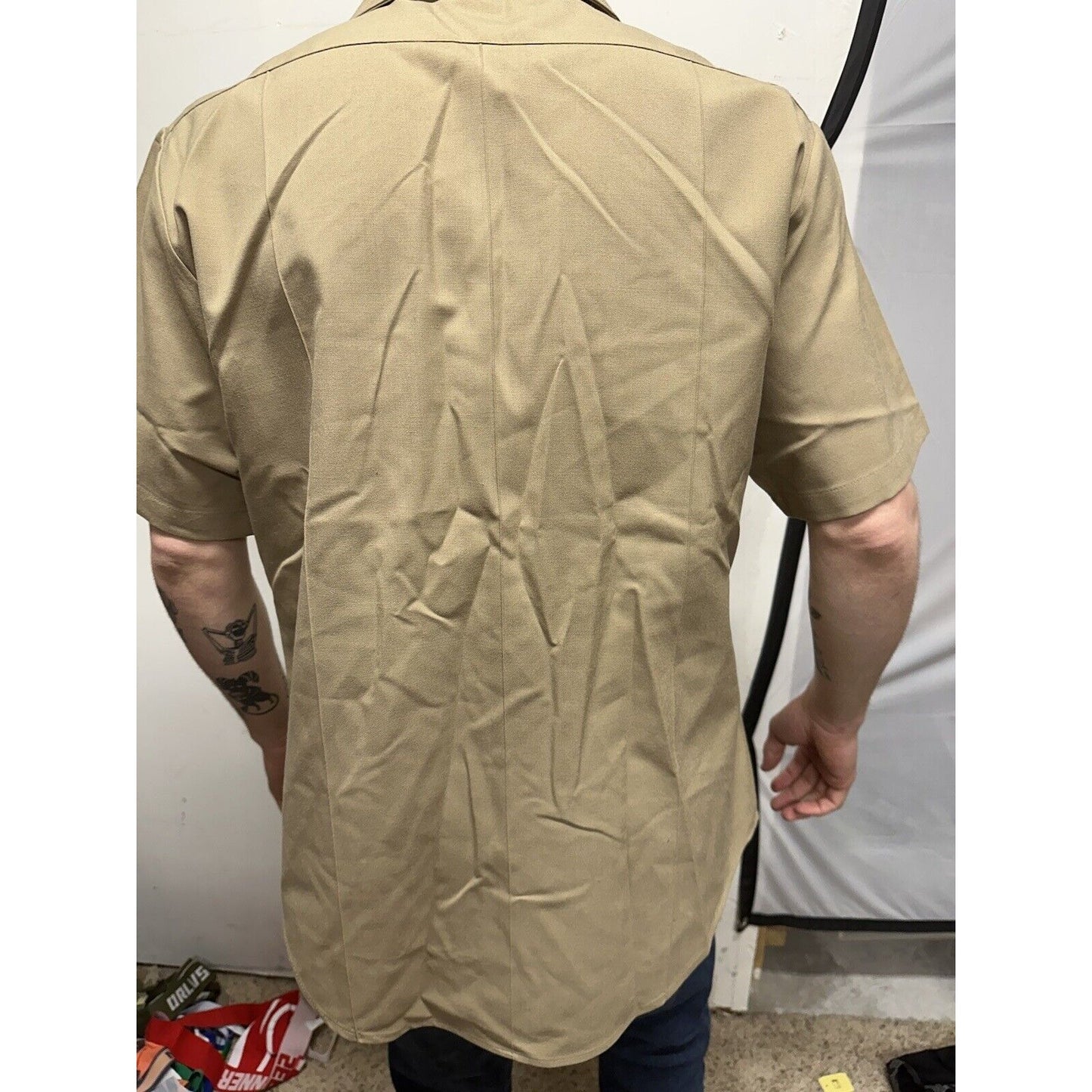 Men’s Military Usmc Flying Cross Large Button Up Uniform Khaki Shirt