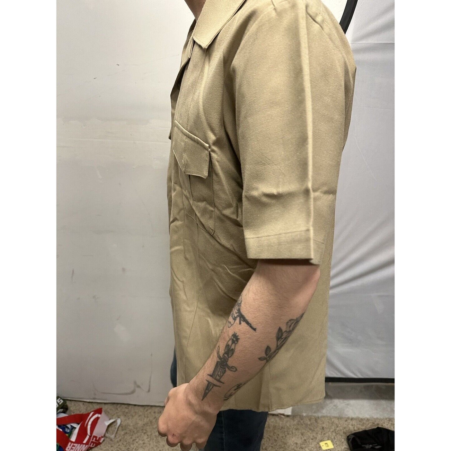 Men’s Military Usmc Flying Cross Large Button Up Uniform Khaki Shirt