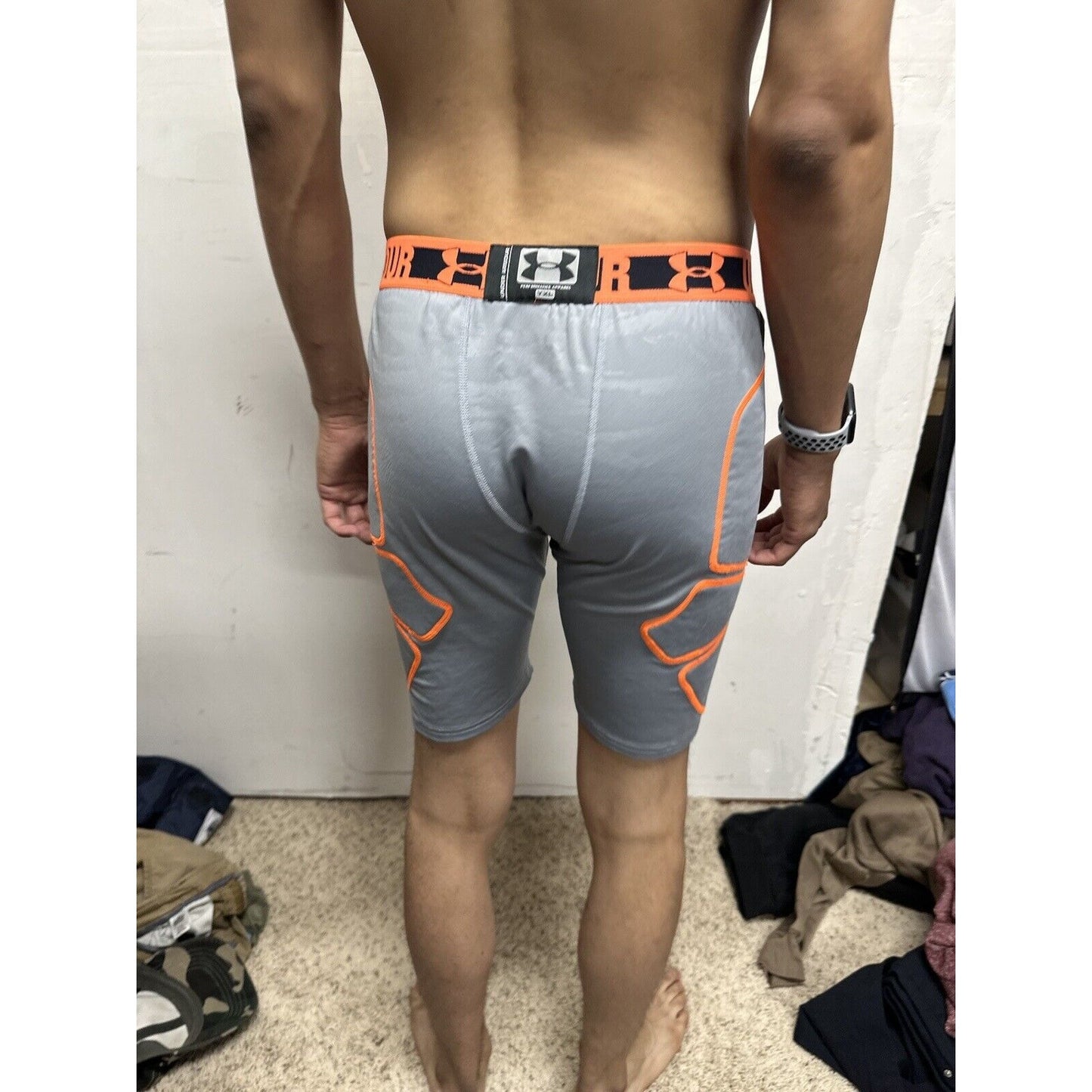 Boys Youth XL Under Armour Gray Baseball Sliding Shorts Football Girdle Orange